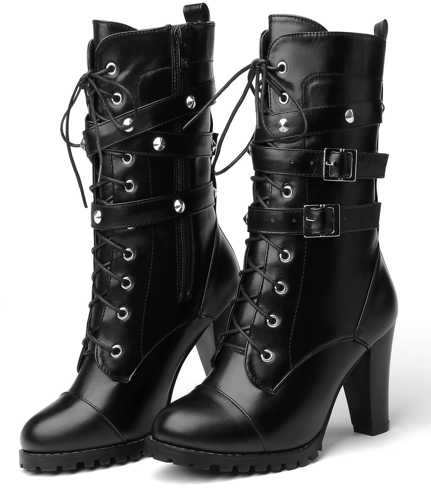 Susanny Women's Sexy Round Toe Lace Up High Heel Boots - Mid Calf Platform Boots for Women, Perfect for Party, Night Out & Date Night