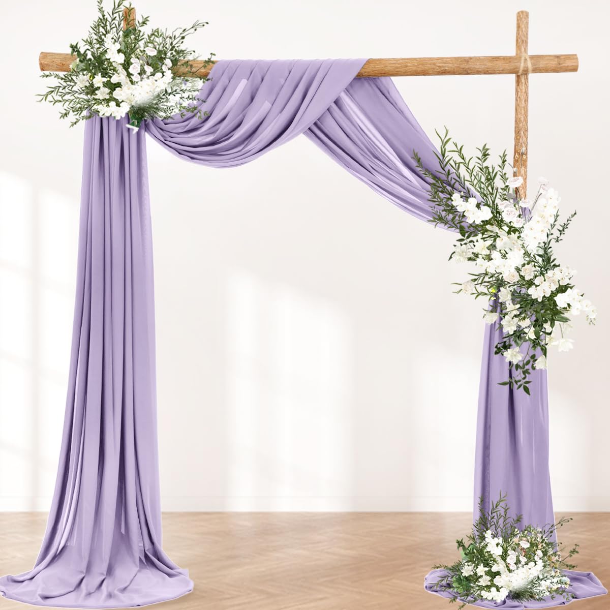 Lilac Sheer Chiffon Wedding Arch Draping Fabric - 2 Panels 30'' x 18FT for Bridal Shower, Easter Party & Church Ceremony Decor | Elegant Backdrop for Outdoor Weddings, Garden Parties & Photo Shoot Background