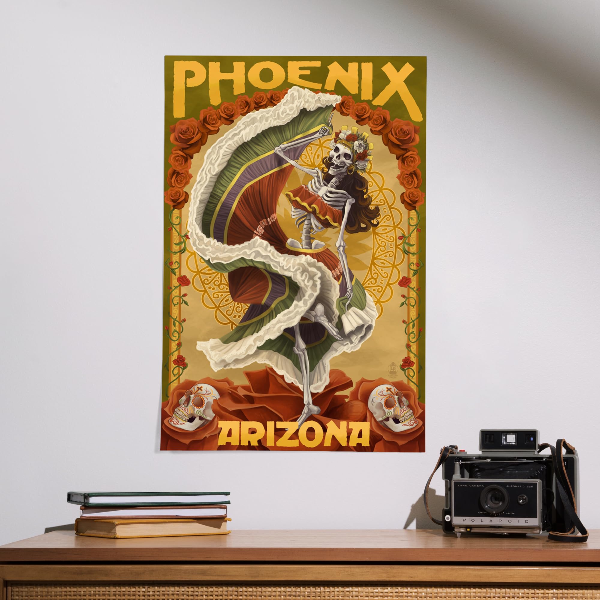 Lantern Press 16x24 Inch Giclee Art Print - Phoenix Arizona Day of the Dead Dancing Skeleton Wall Decor | Perfect for Home, Office & Halloween Party Decorations