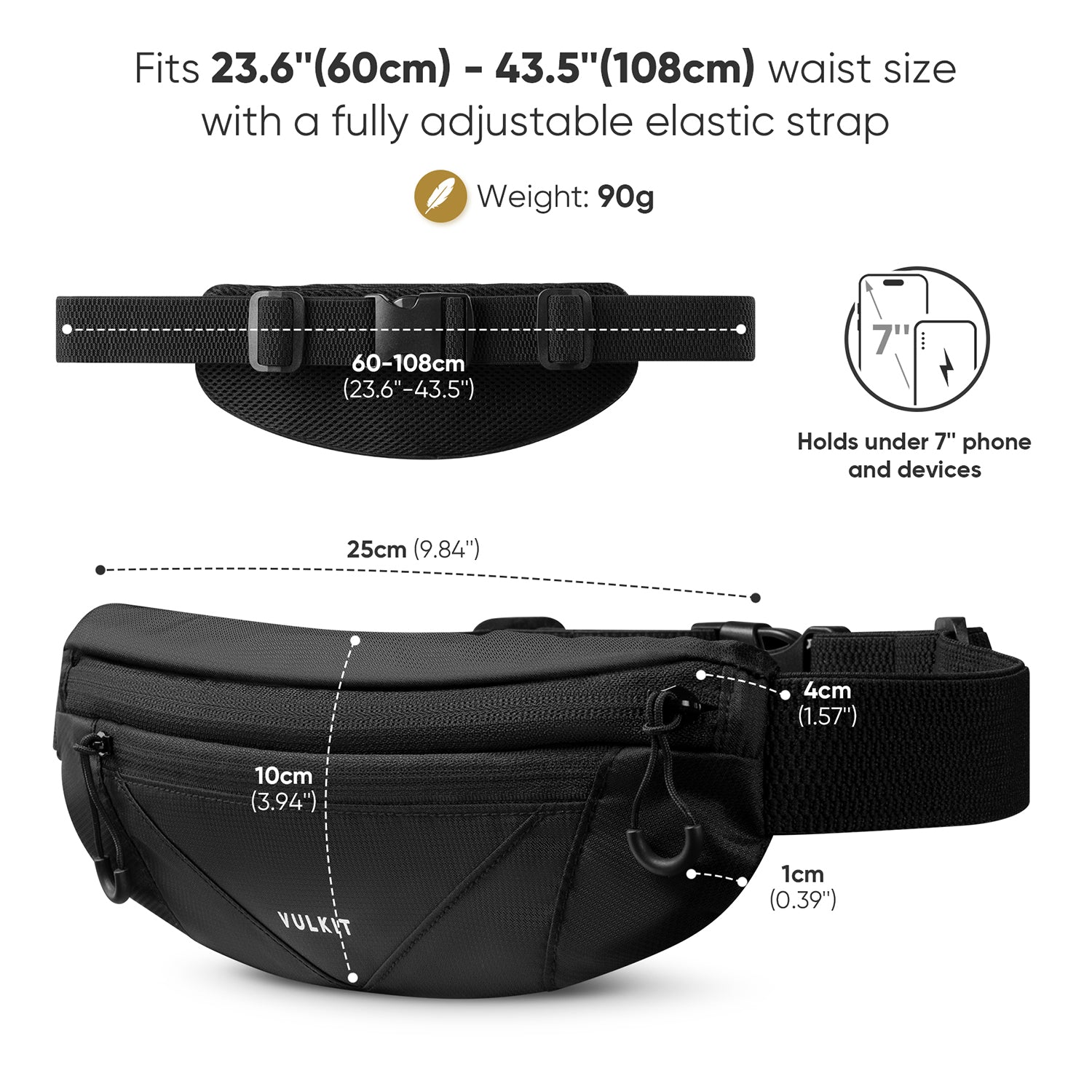VRB101 Waterproof Waist Fanny Pack - Adjustable Running Belt for Phones Under 7 Inches | Perfect for Jogging, Hiking, Travel & Outdoor Activities