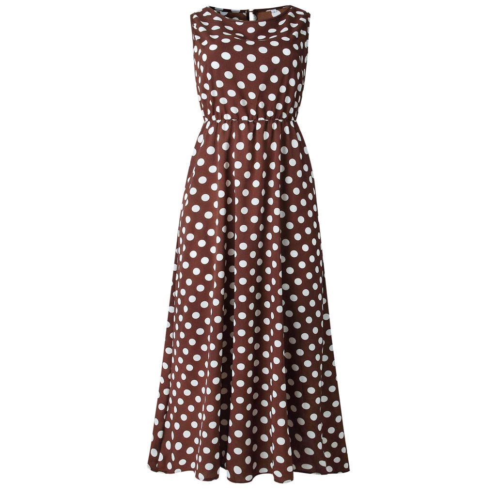 Sexy Polka Dot Print Sleeveless O-Neck Long Evening Dress for Women - Perfect for Parties, Date Nights & Casual Outings