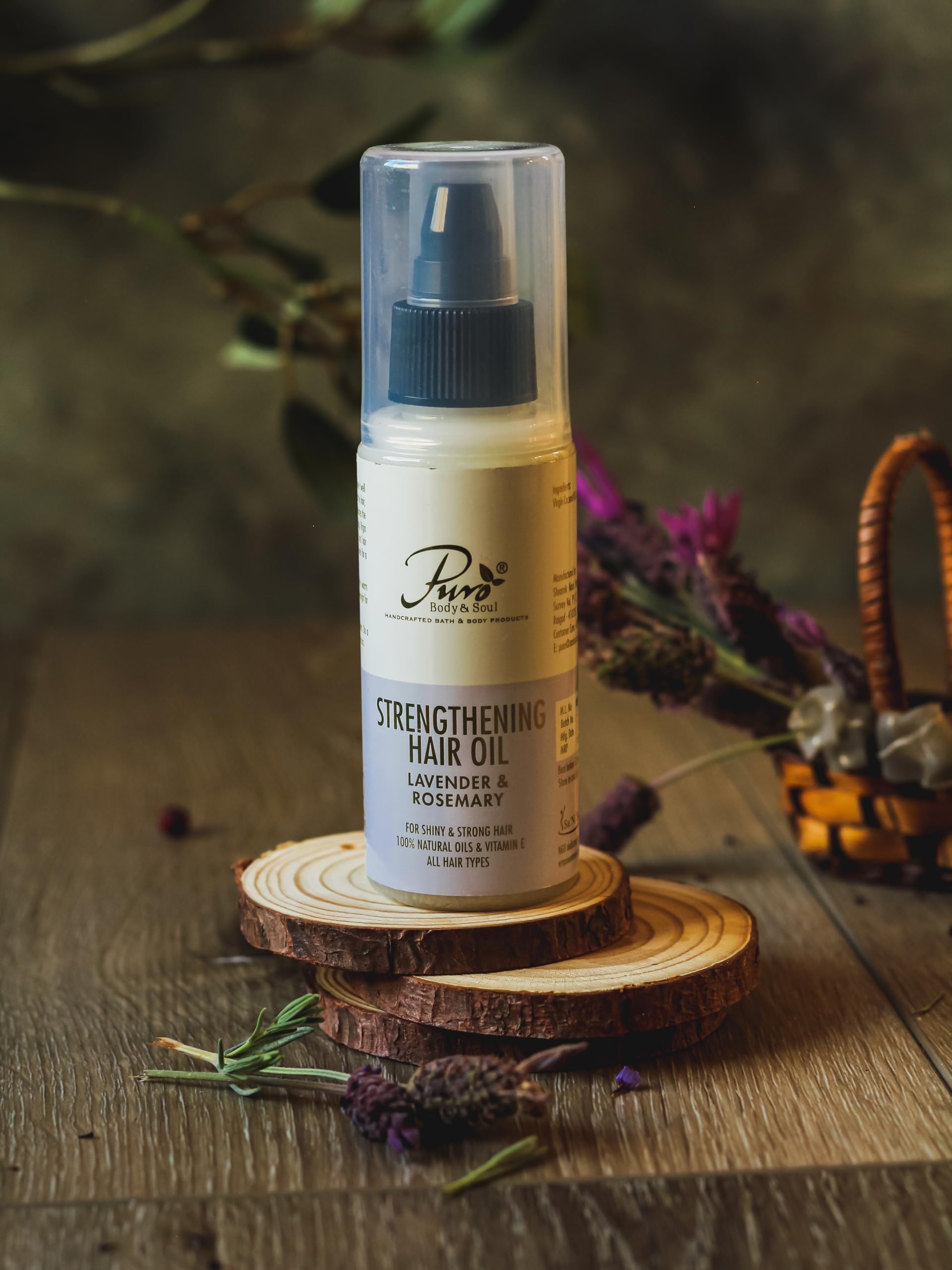 Puro Body & Soul Lavender & Rosemary Hair Massage Oil - All Natural Formula for Smoothness, Hair Growth & Silky Feel - 100ml Bottle - Perfect for Scalp Massage, Aromatherapy & Daily Hair Care Routine