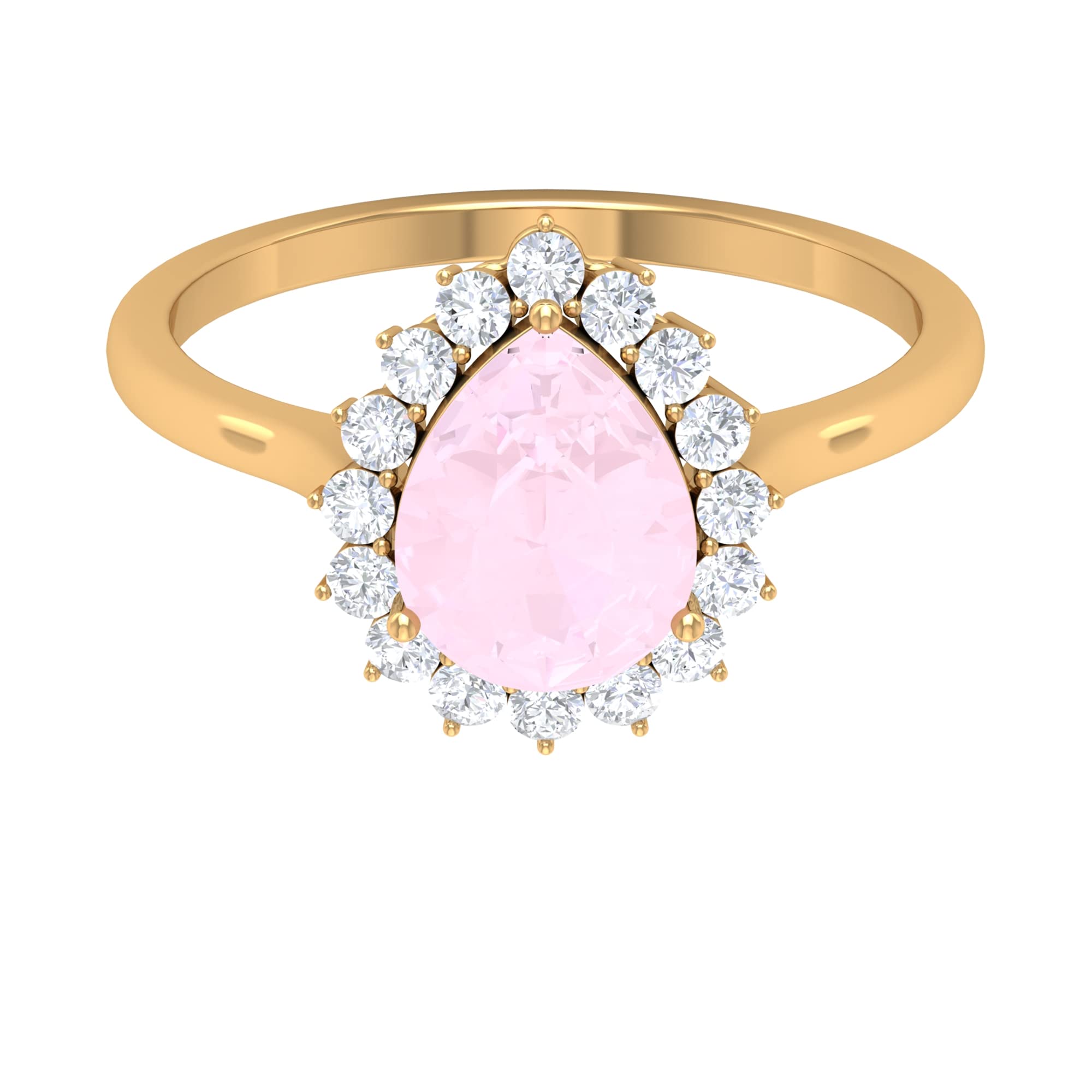 2.25 CT Pear Cut Rose Quartz Engagement Ring with Diamond Halo - 14K Solid Gold Vintage Inspired Ring for Women - Perfect for Proposals, Anniversaries & Romantic Occasions