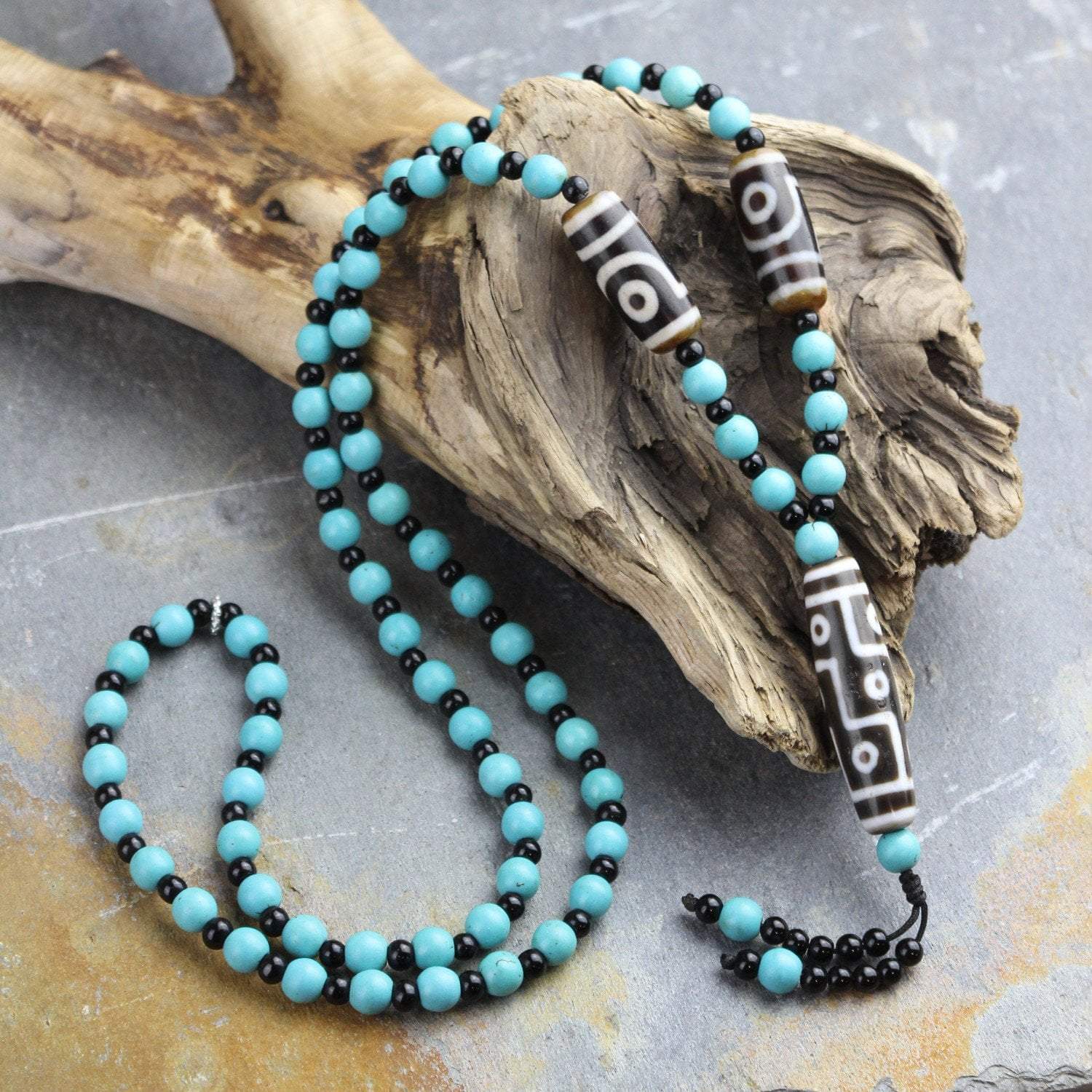 Authentic 3 Dzi Bead Tibetan Necklace Handmade in Boudhanath Nepal | Spiritual Jewelry for Meditation, Yoga & Buddhist Blessings