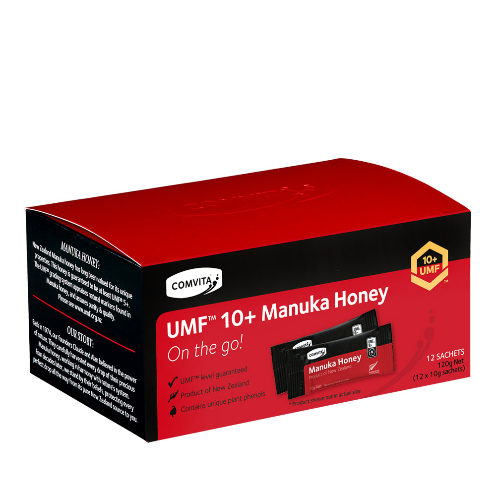 COMVITA UMF10+ Manuka Honey 12 Sachets (12x10g) - Premium New Zealand Honey for Immune Support, Wellness & Daily Energy Boost