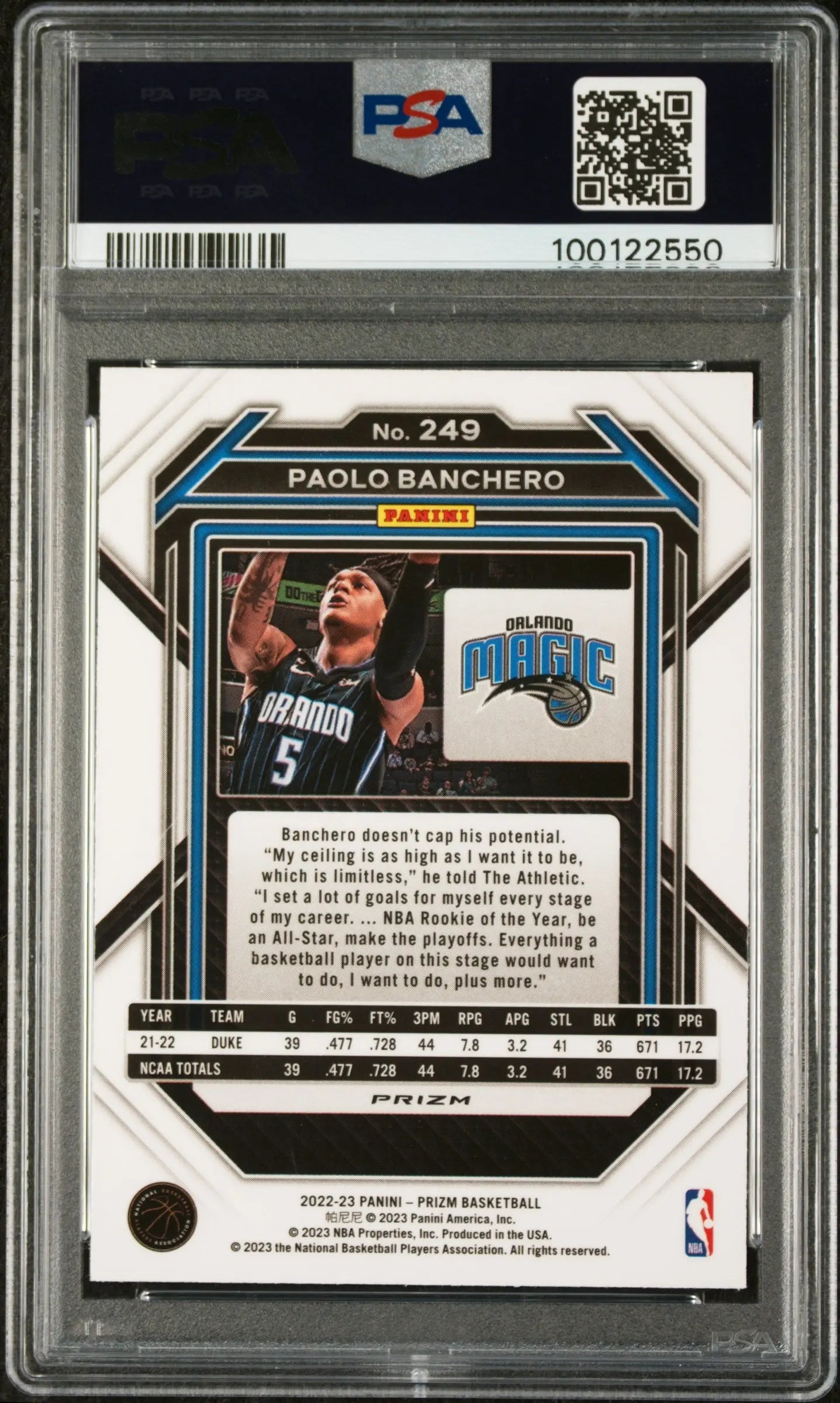 2022 Panini Prizm Basketball Paolo Banchero Rookie Card Silver Prizm PSA 9 - Orlando Magic Collectible for Sports Fans & Card Investors