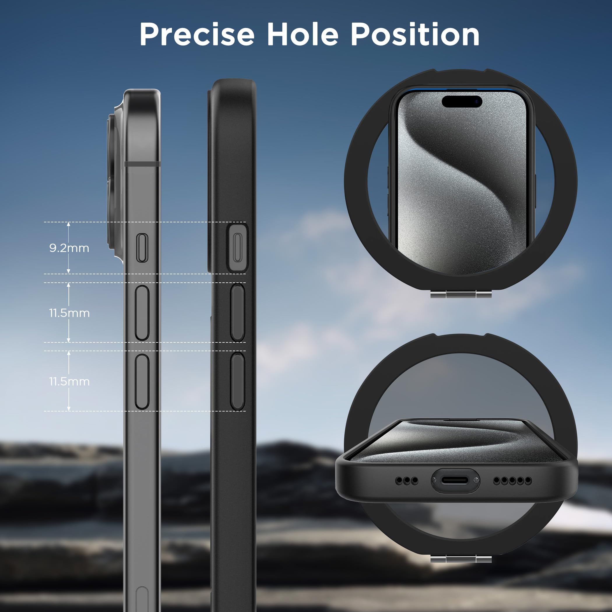 CACOE Magnetic Case for iPhone 15 6.1 Inch - 360° Rotatable Ring Stand & MagSafe Compatible, Matte Black Protective Cover for Desk, Car Mount, Meetings & Video Calls