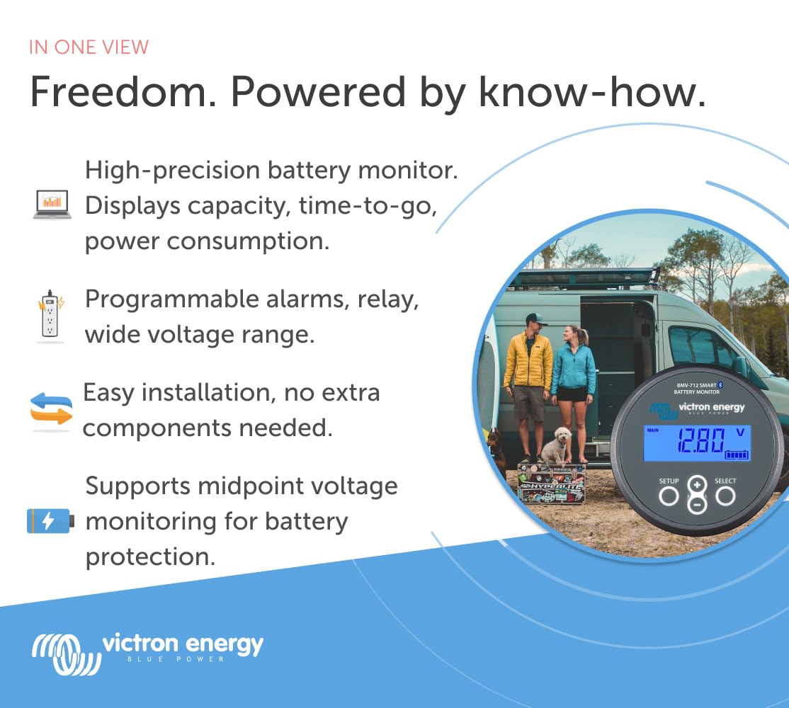 Victron Energy BMV-712 Smart Battery Monitor with Bluetooth - Accurate Voltage, Current & Power Tracking for RVs, Boats & Solar Systems (Grey)