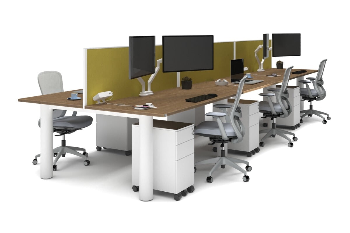 Quadro Cylinder Leg 6-Person Office Workstation Desk - 1600L x 800W with Cable Management Scallop - Perfect for Open Office Layouts & Collaborative Workspaces