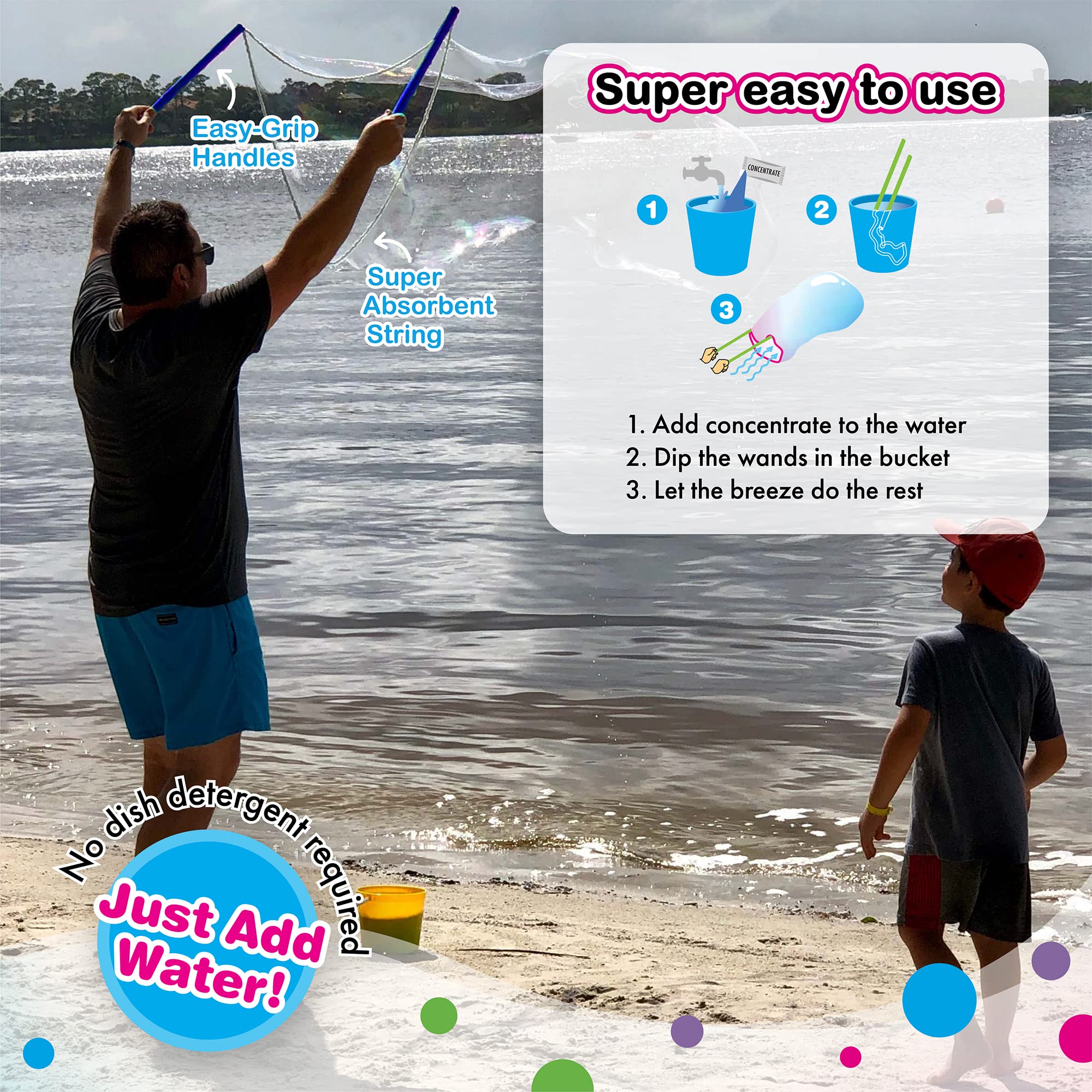 WOWMAZING Giant Bubble Kit for Kids - Space Theme with Wand, 2 Big Bubble Concentrate Pouches & 8 Glow-in-The-Dark Stickers | Outdoor Party, Birthday, Backyard Fun | Made in USA | STEM Learning Toy for Boys & Girls