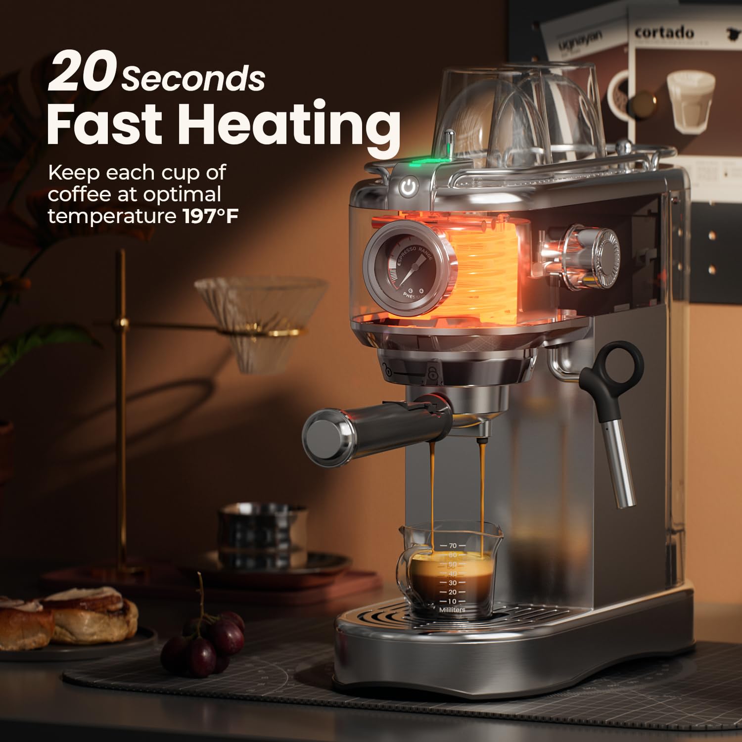 20 Bar Espresso Machine with Milk Frother - Semi-Automatic Coffee Maker for Latte & Cappuccino, 1450W Stainless Steel Coffee Machine with 34oz Removable Water Tank - Perfect for Home, Office & Cafe Use