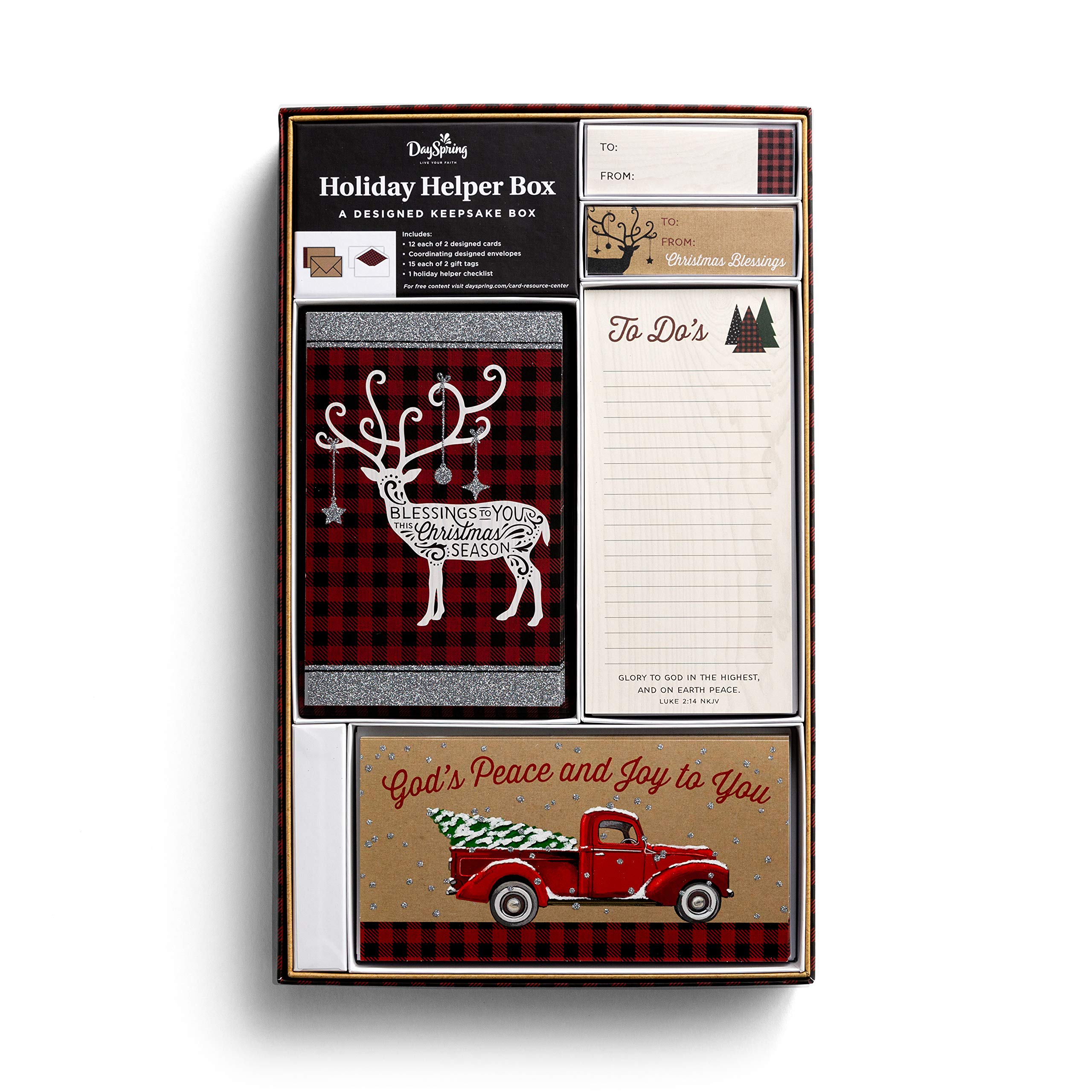 DaySpring Cozy Christmas Holiday Helper Box - Keepsake Gift Set with Christmas Cards, Gift Tags & Notepad (J3272) - Perfect for Holiday Greetings, Gift Wrapping & Festive Decorations