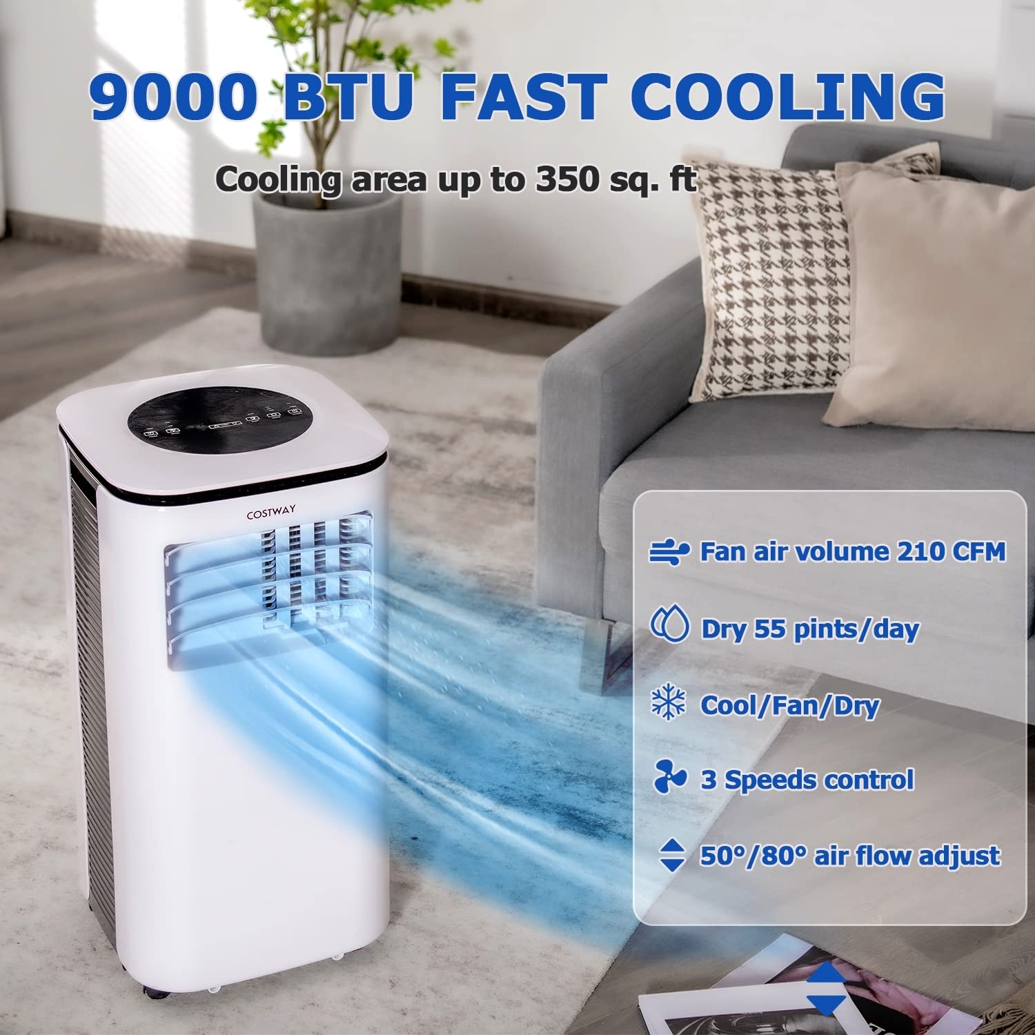 ARLIME 9000 BTU Portable Air Conditioner with Remote Control - 2 Speed Fan, Cools Up to 350 Sq.Ft, 24H Timer & Window Kit - Energy Efficient Floor AC Unit for Bedroom, Office, Dorm, RV - Perfect for Summer Cooling & Small Space Comfort