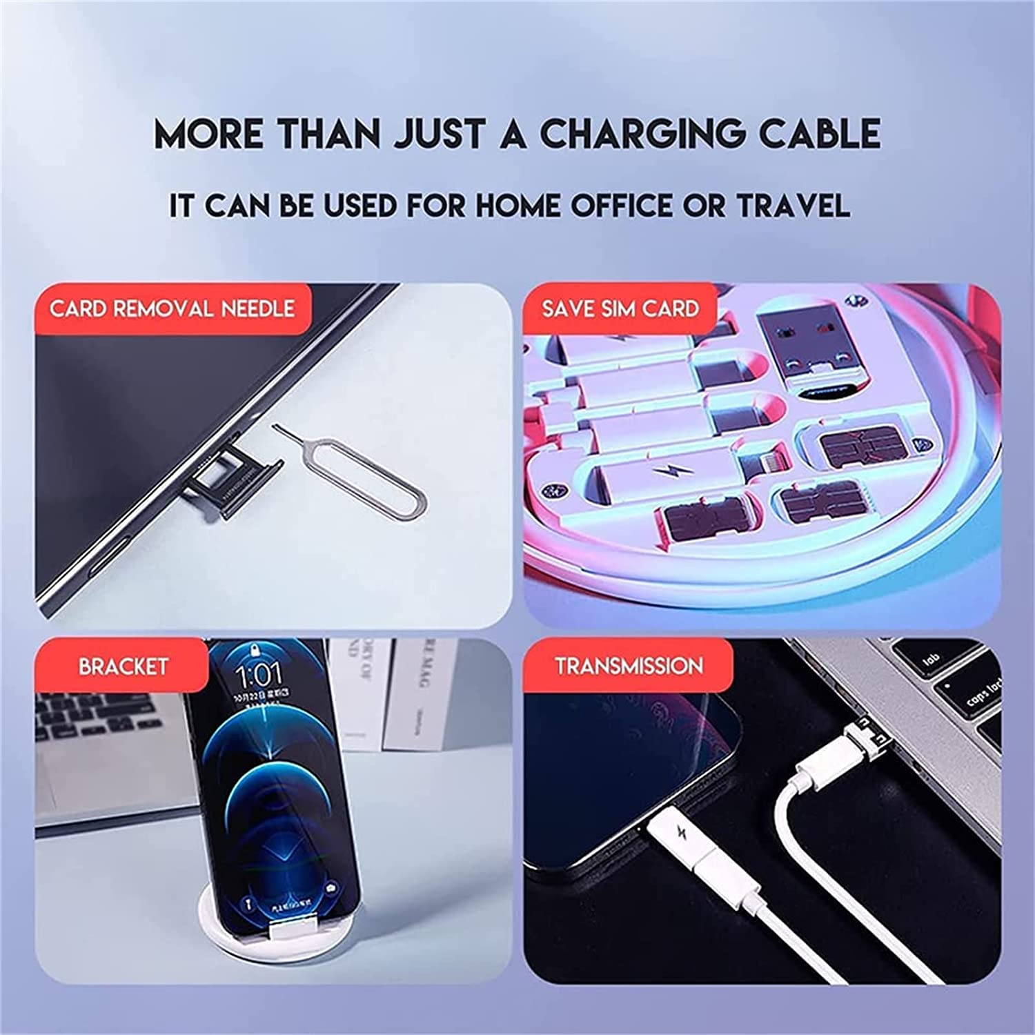 2023 New 9-in-1 Multi-Function Cable Organizer Case - Fast Charging USB C/Micro/Lightning Adapter Kit with 60W PD Charger - Portable Travel Cable Storage Box for iPhone, Android, iPad, Laptop - Perfect for Home, Office & Travel (Black, 1pc)