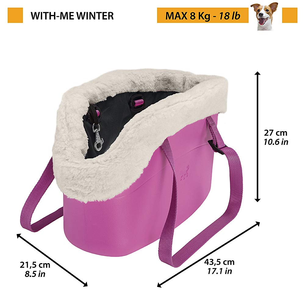 Ferplast WITH-ME Winter Dog Carrier for Small Dogs - Medium Size Pet Travel Bag for Chihuahua, Pomeranian & Toy Poodle - Warm Dove Grey Carrier for Cold Weather, Vet Visits & Outdoor Adventures