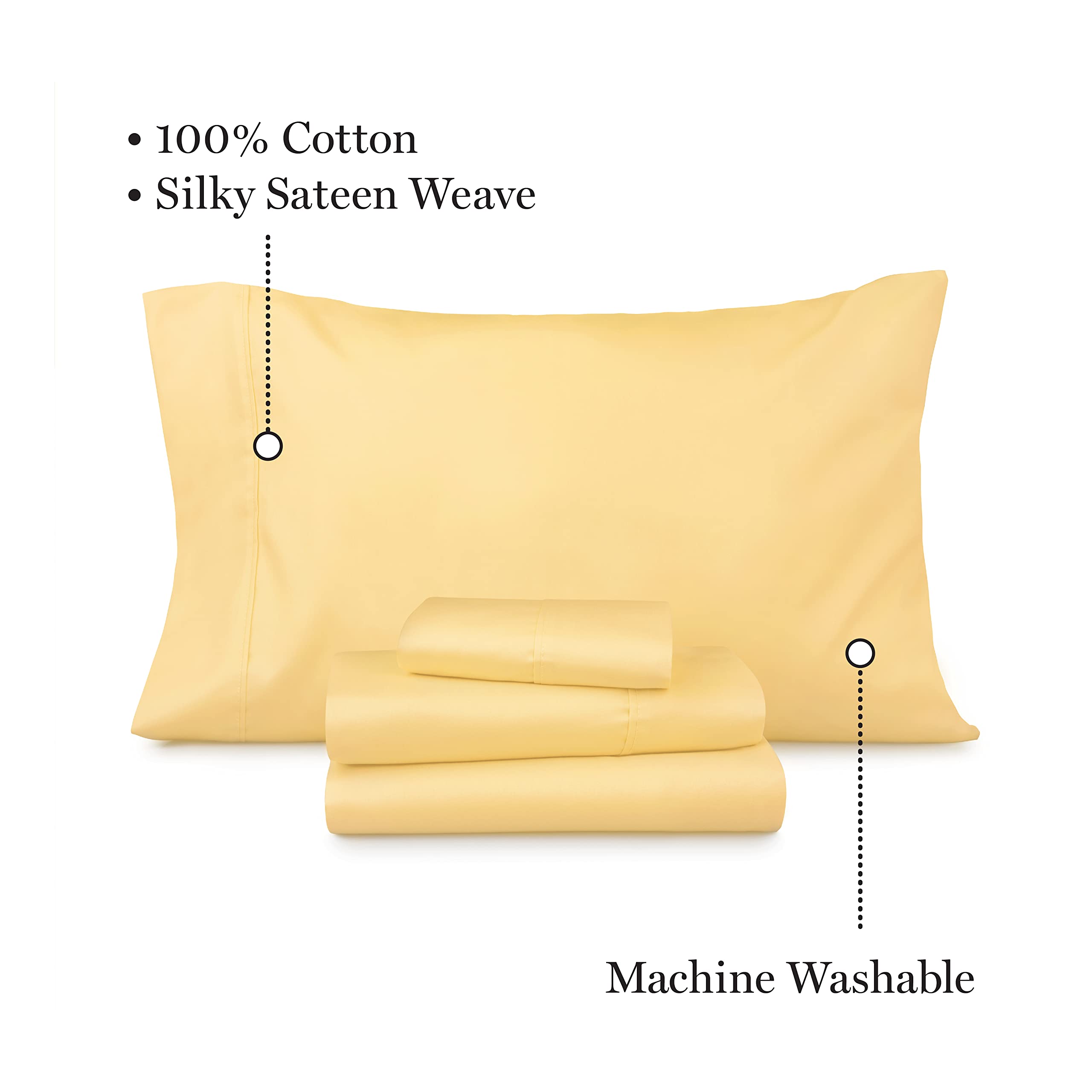 Martha Stewart 100% Cotton Queen Sheet Set - 4 Piece Soft & Smooth Sateen Bedding with 16