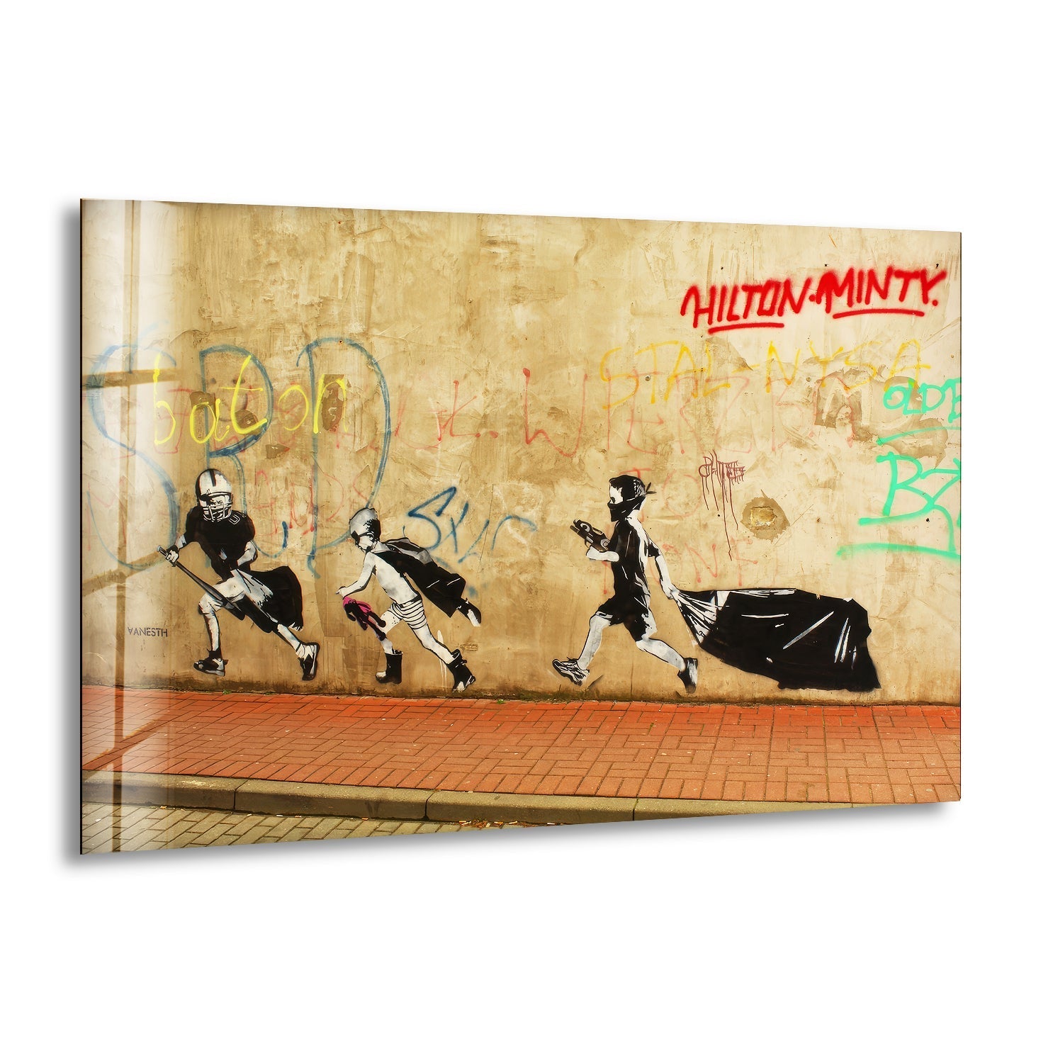 Banksy Boys Heroes Glass Wall Art - Modern Street Art Decor for Living Room, Bedroom & Office - Unique Gift for Art Lovers