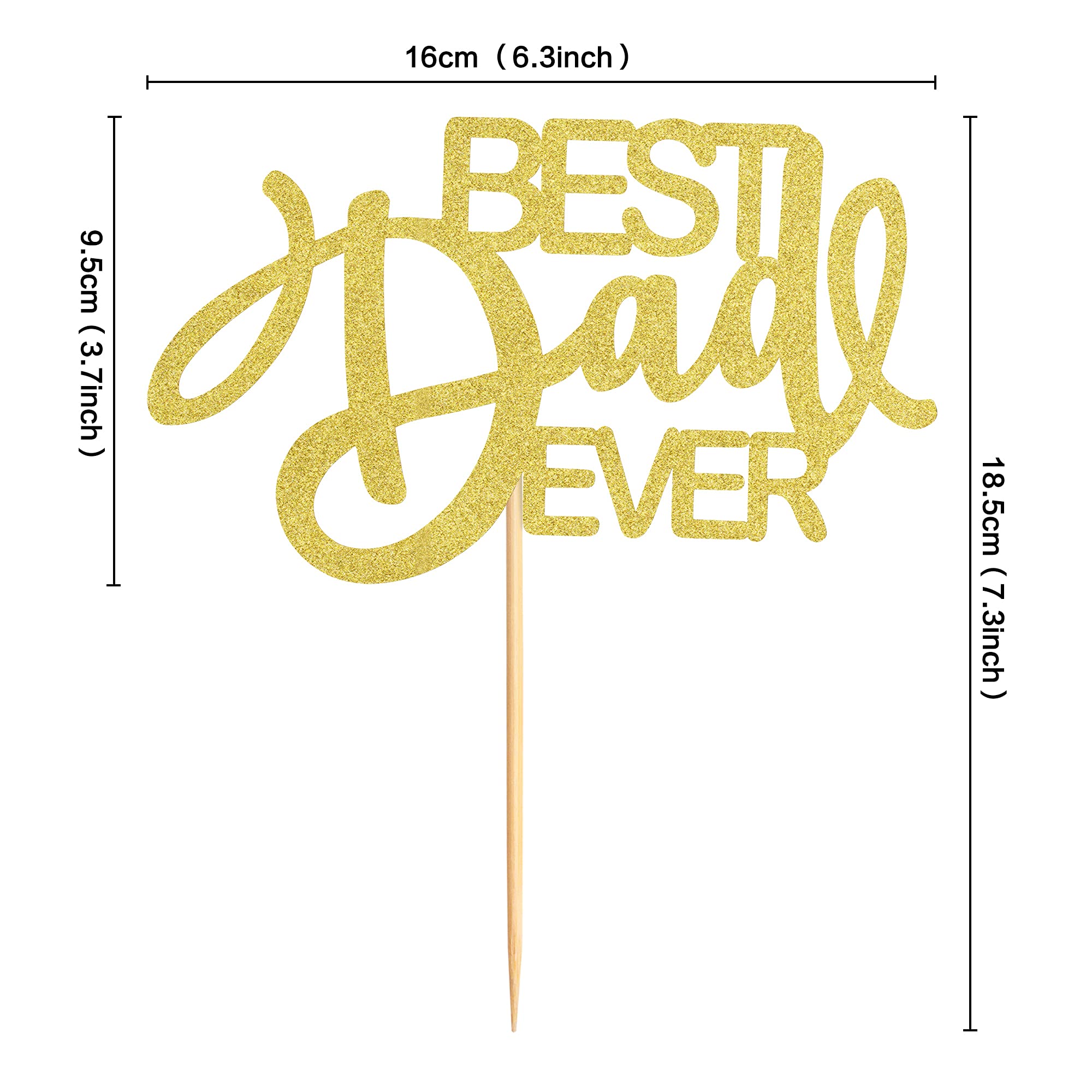 1 PC Happy Father's Day Cake Topper - Best Dad Ever Gold Glitter Cake Decoration for Birthday Parties, Father's Day Celebrations & Special Occasions (Bestdad Curly GLD)