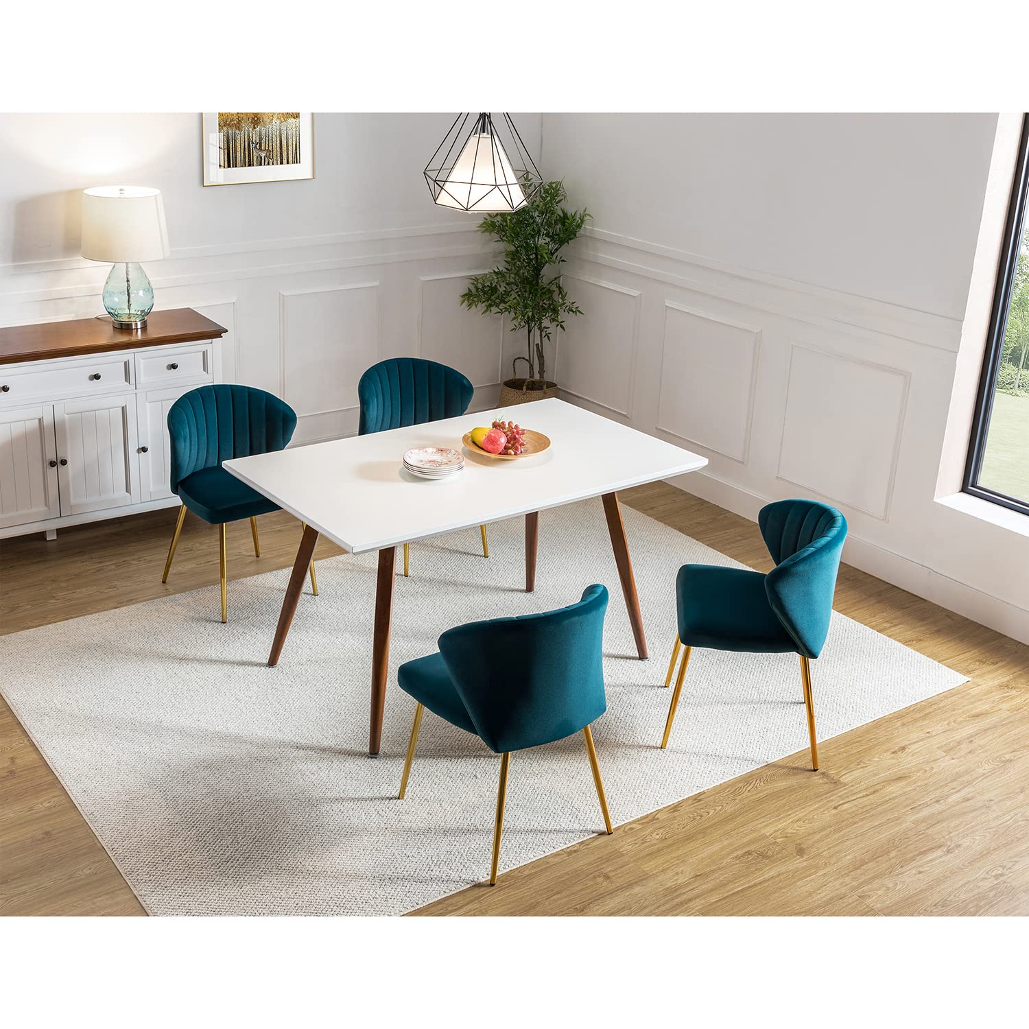 TINA'S HOME Modern Velvet Dining Chairs with Gold Metal Legs - Tufted Back Accent Chair for Living Room, Kitchen, Bedroom & Beauty Salon - Teal Blue Upholstered Side Chair for Home Decor & Patio Seating