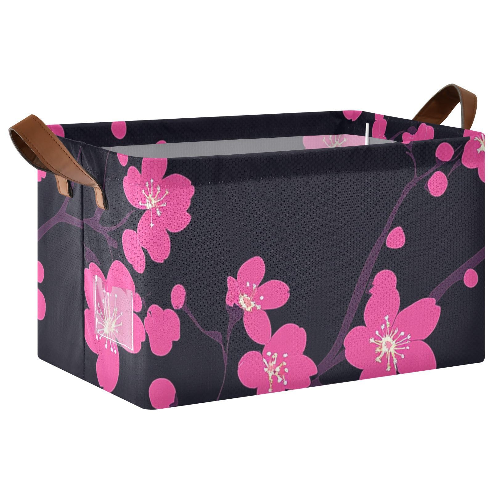 Cherry Blossom Pattern Foldable Storage Baskets with Handles - 2 Pack Decorative Organizer Bins for Closet, Shelves, Books & Home Organization | Perfect for Bedroom, Bathroom, and Office Storage Solutions
