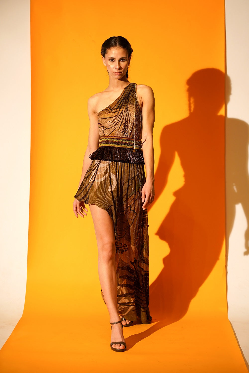 Elegant Tropical Brown One Shoulder High Low Dress for Women - Perfect for Beach Weddings, Vacations & Summer Parties