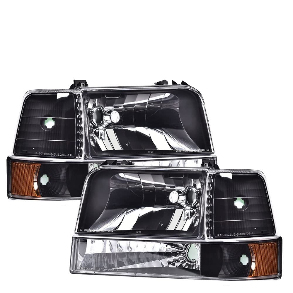Ford F150 F250 F350 Bronco Headlight Assembly 1992-1996 - Clear Lens Black Housing for Off-Road & Night Driving