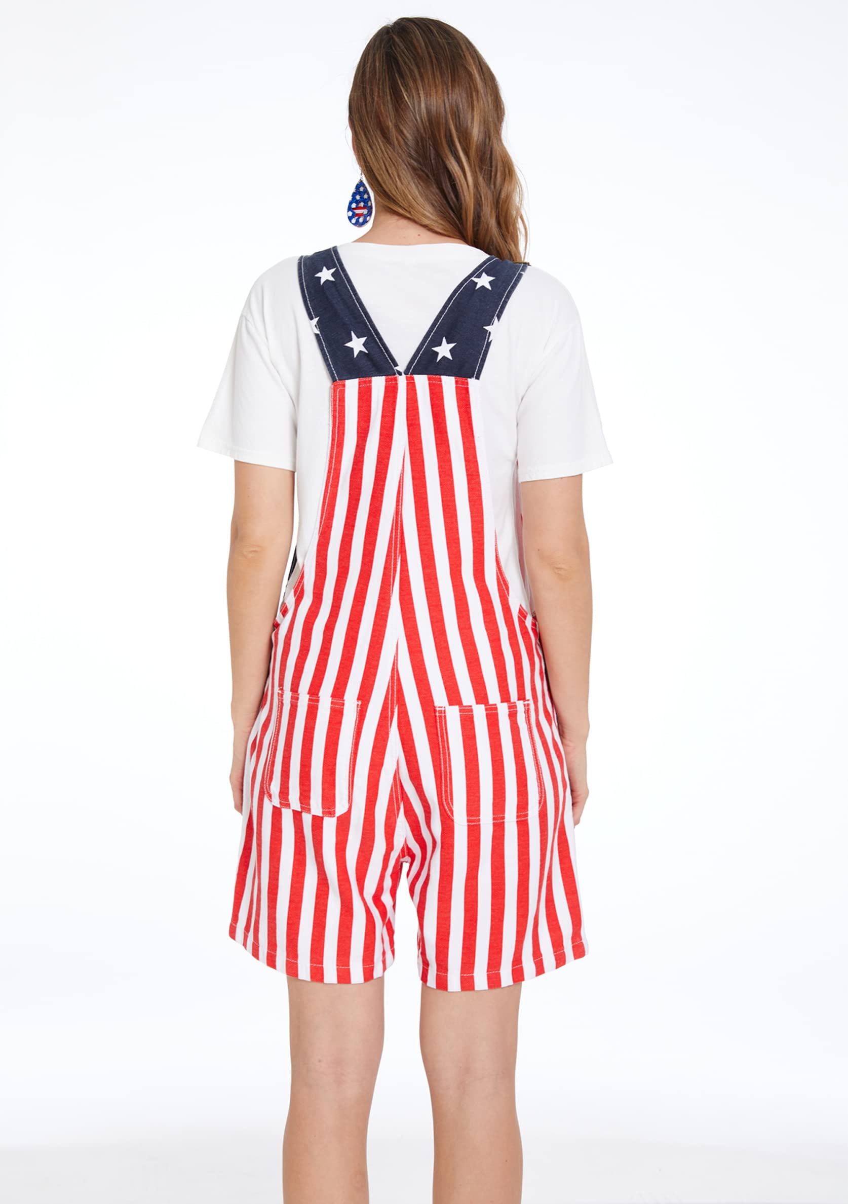 American Flag Denim Overalls Bib Shorts - Adjustable Strap Romper Jumpsuit for Men & Women | Casual Summer Outfit, Workwear & Patriotic Style