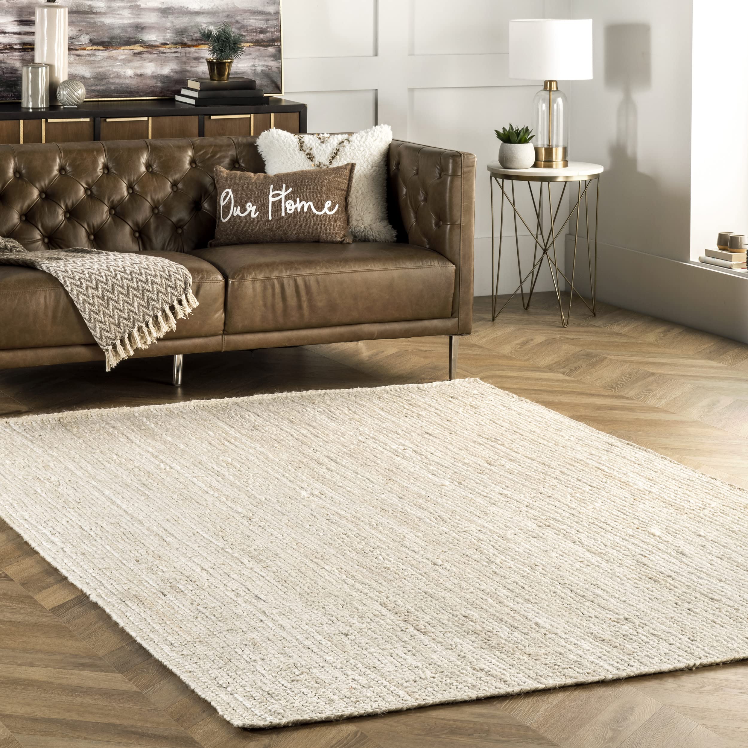 nuLOOM 5x8 Rigo Jute Hand Woven Natural Fiber Area Rug - Off White Solid Farmhouse Design for Bedroom, Living Room, Dining Room, Hallway, Office, Kitchen & Entryway | Eco-Friendly Home Decor & Cozy Floor Covering
