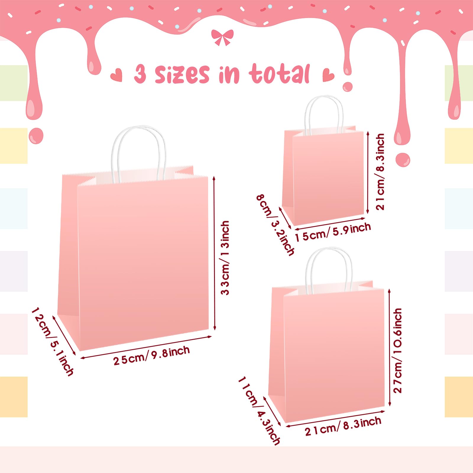 Sabary 75 Pcs Kraft Paper Gift Bags with Handles - Eco-Friendly Retail Shopping Bags for Parties, Weddings & Business Merchandise (3 Sizes, Pink) - Perfect for Birthday Gifts, Store Packaging & Event Favors