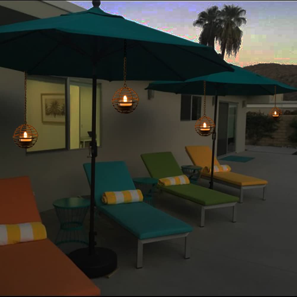 Solar Powered Hanging Lanterns Outdoor - Waterproof Rustic Iron Ball Candle Holders with Flickering LED Tea Lights - 4 Pack Solar Lights for Garden, Patio, Fence & Tree Decor - Perfect for Backyard Parties, Weddings & Holiday Decorations