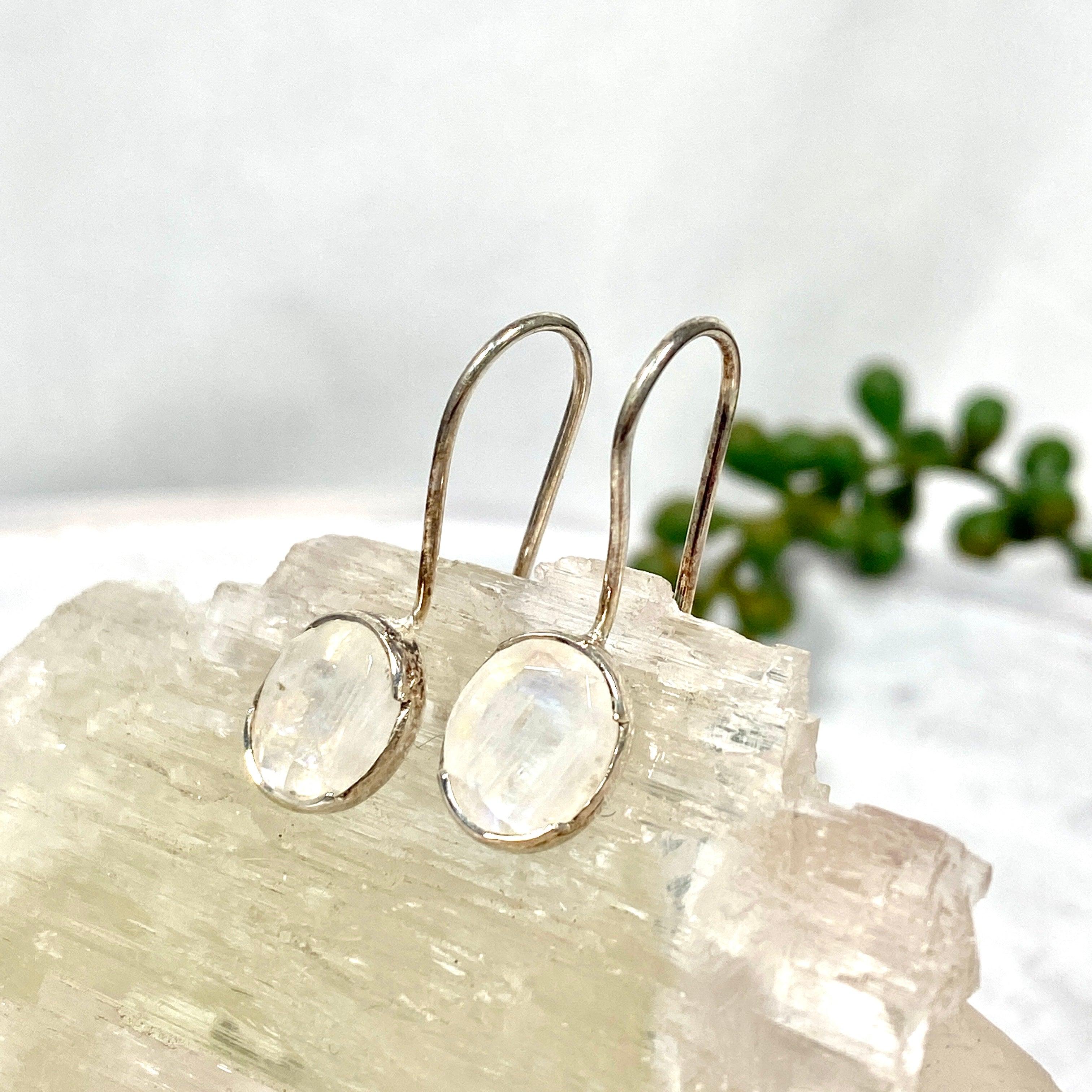 Moonstone Faceted Oval Earrings for Women - Sterling Silver Dangle Drop Earrings - Elegant Jewelry Gift for Her - Perfect for Parties, Weddings & Special Occasions