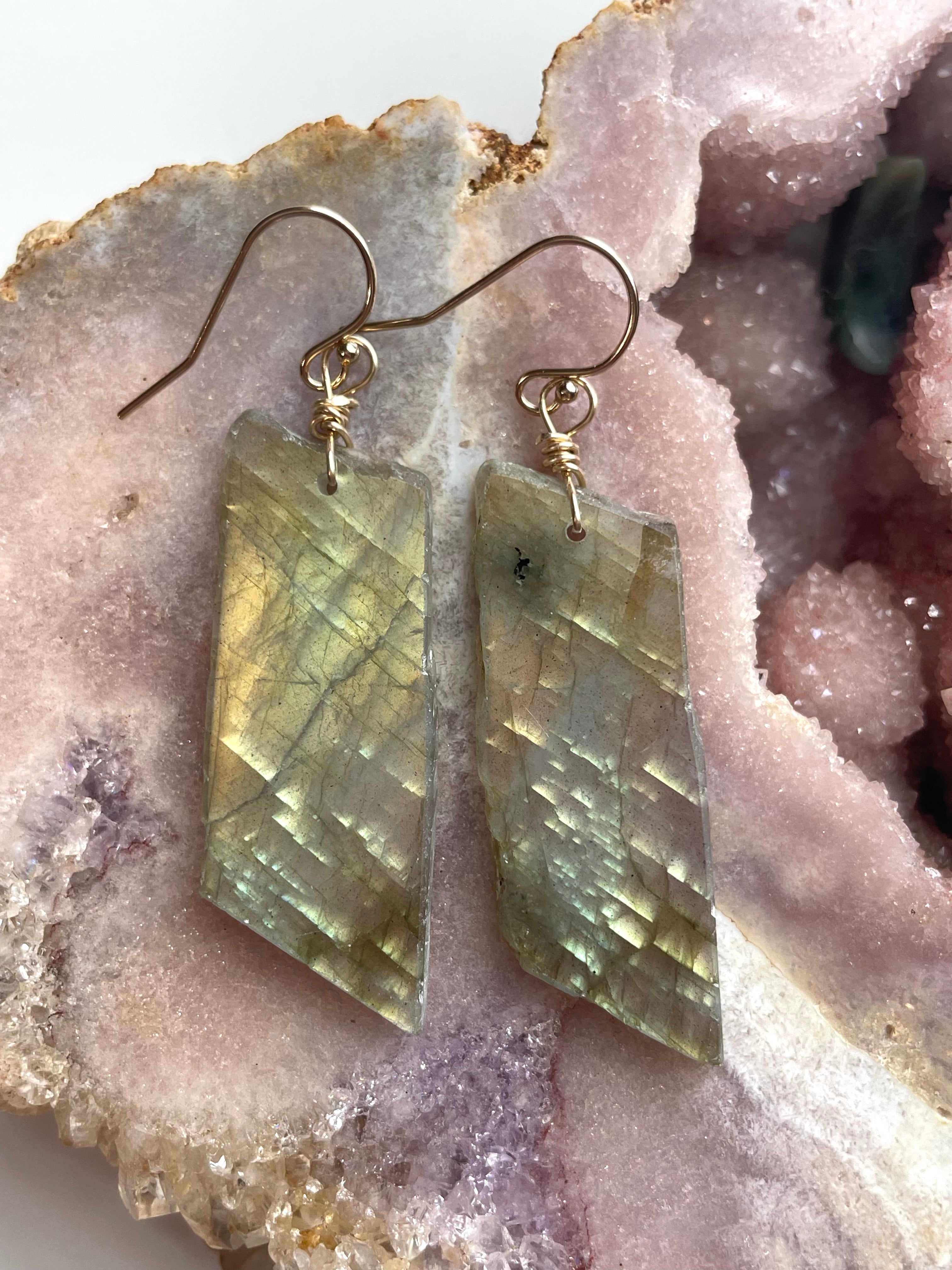 Gold Labradorite Dangle Drop Crystal Earrings for Women | Elegant Bohemian Jewelry | Perfect for Parties, Weddings & Special Occasions