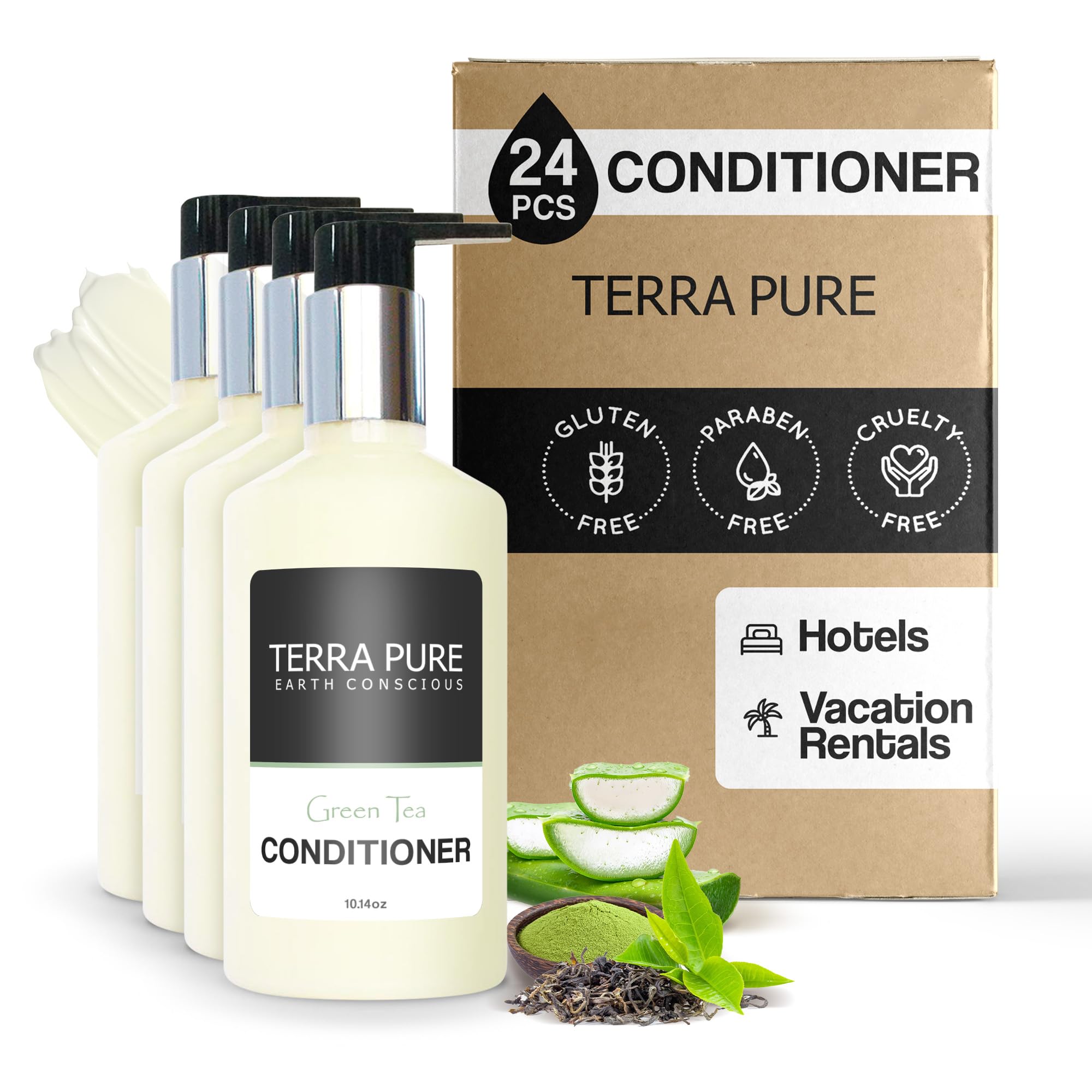 Terra Pure Green Tea Conditioner with Organic Honey & Aloe Vera - 10.14 oz (Pack of 24) | Hydrating & Nourishing Hair Care for Dry, Damaged Hair - Perfect for Salons & Daily Use