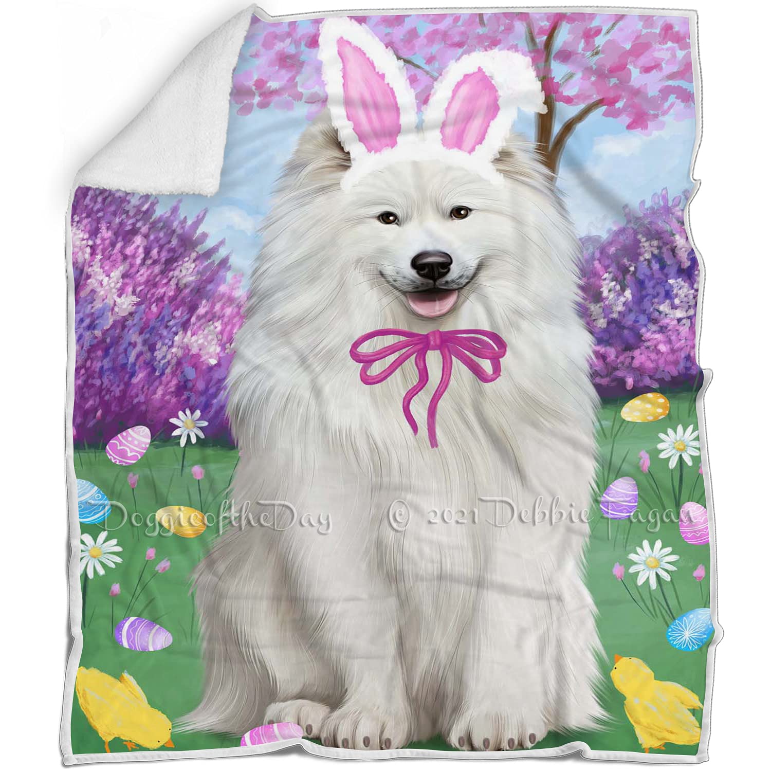 Samoyed Dog Blanket - Lightweight Soft Cozy Sherpa Throw for Easter Holiday - 50x60 Durable Pet Blanket for Sofa, Couch & Bed - Perfect for Gifts, Home Decor & Winter Snuggling