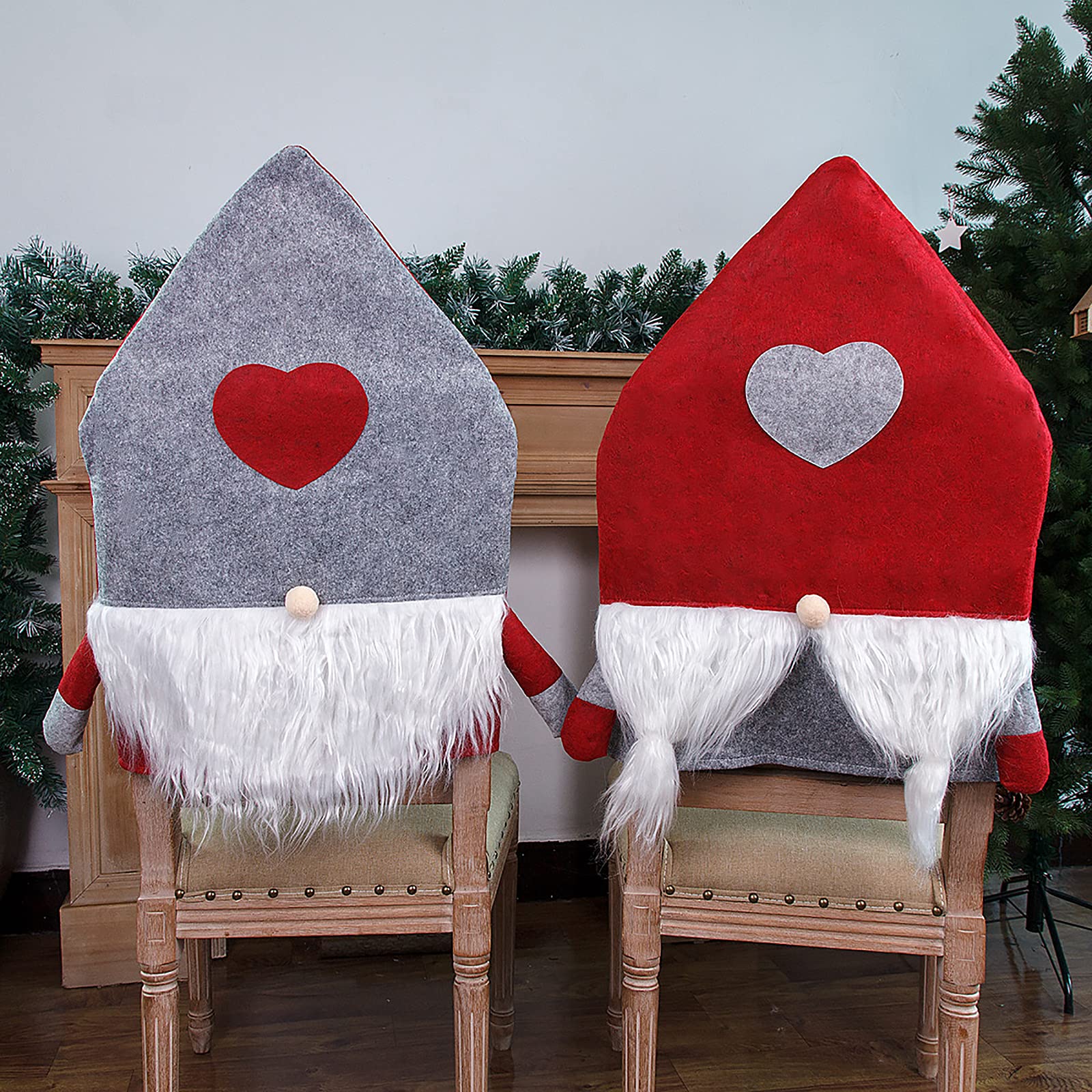 RIABXZ 2 Pack Christmas Chair Covers - Swedish Gnome & Santa Hat Slipcovers for Dining Chairs | Holiday Party Decor, Xmas Festive Home Decoration (Perfect for Christmas Dinner, Family Gatherings & Office Parties)