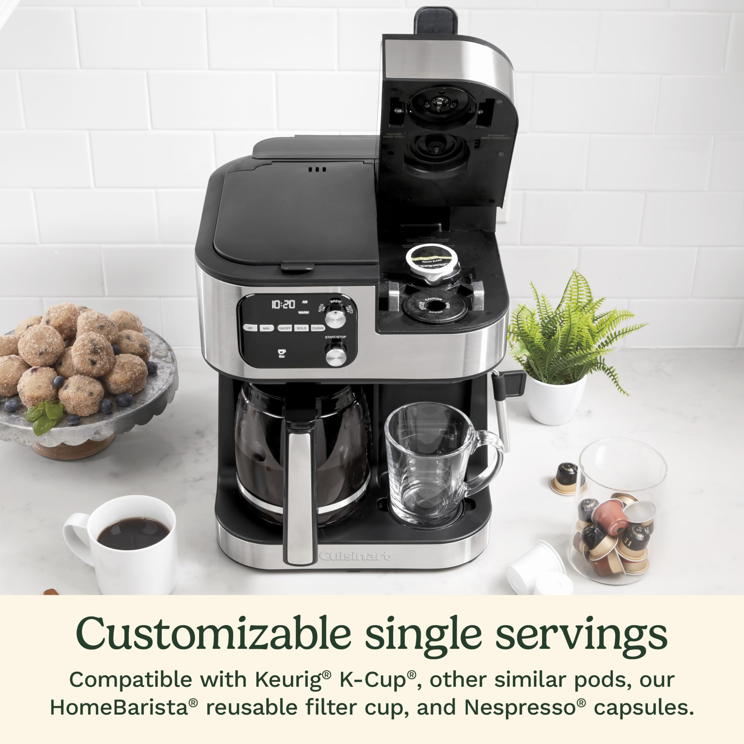 Premium Cuisinart 4-in-1 Coffee Maker Machine - Single Serve, Espresso & Nespresso Capsule Compatible with 12-Cup Glass Carafe (Black, SS-4N1NAS) - Perfect for Home Barista, Office Coffee Station & Entertaining Guests