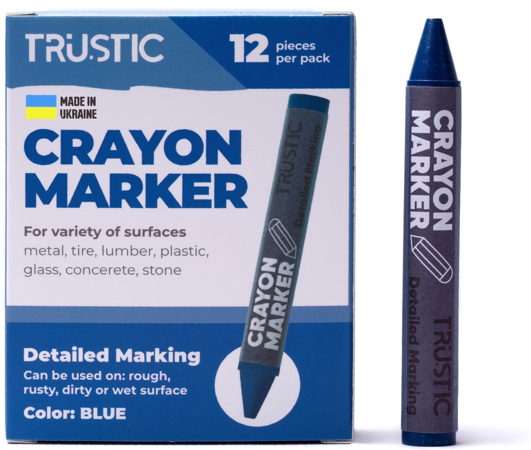 Trustic 12-Pack Universal Crayon Wax Markers for Industrial & Craft Use - Blue (4