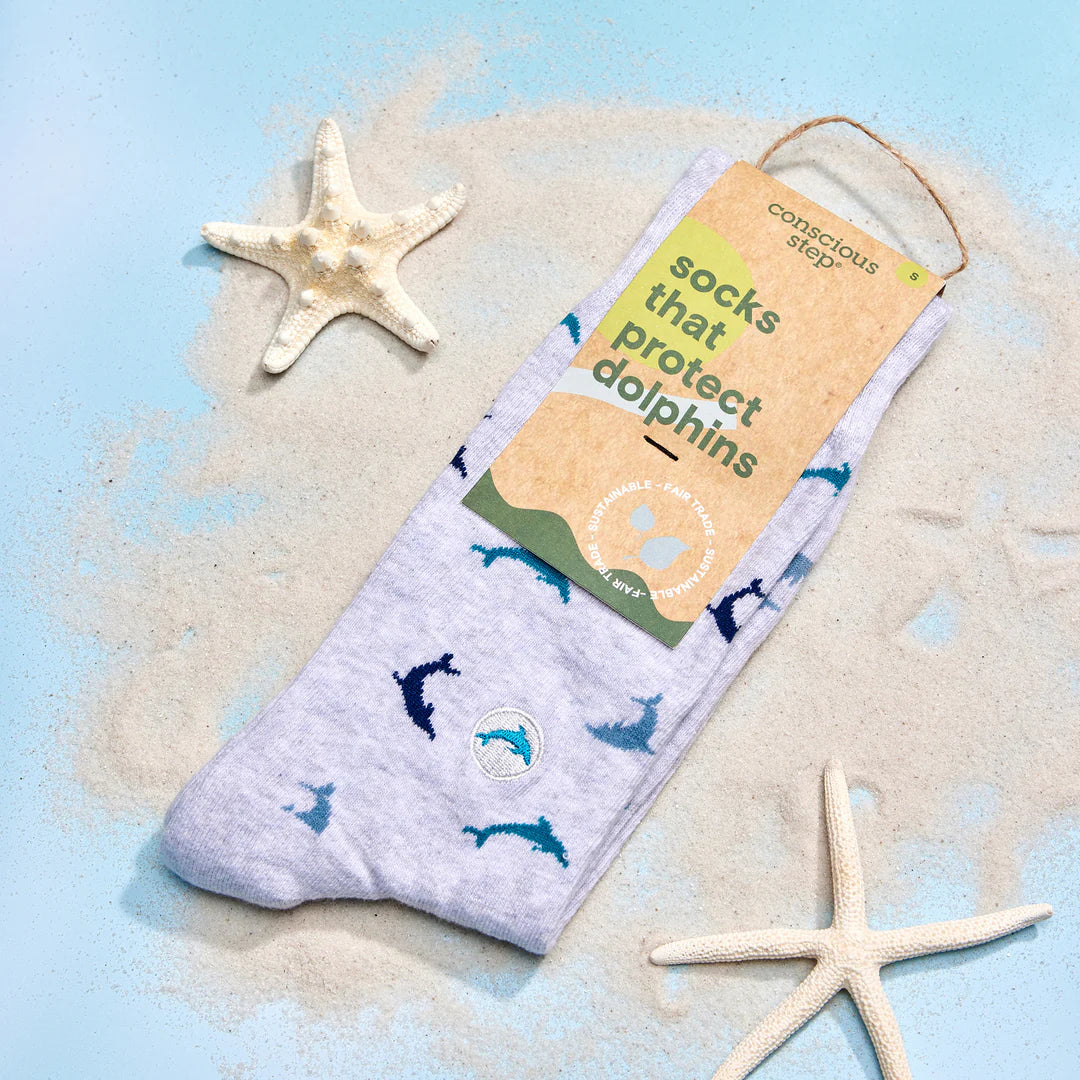 Conscious Step Eco-Friendly Socks - Protect Dolphins & Marine Life | Sustainable Cotton Socks for Men & Women | Perfect for Hiking, Yoga & Everyday Wear