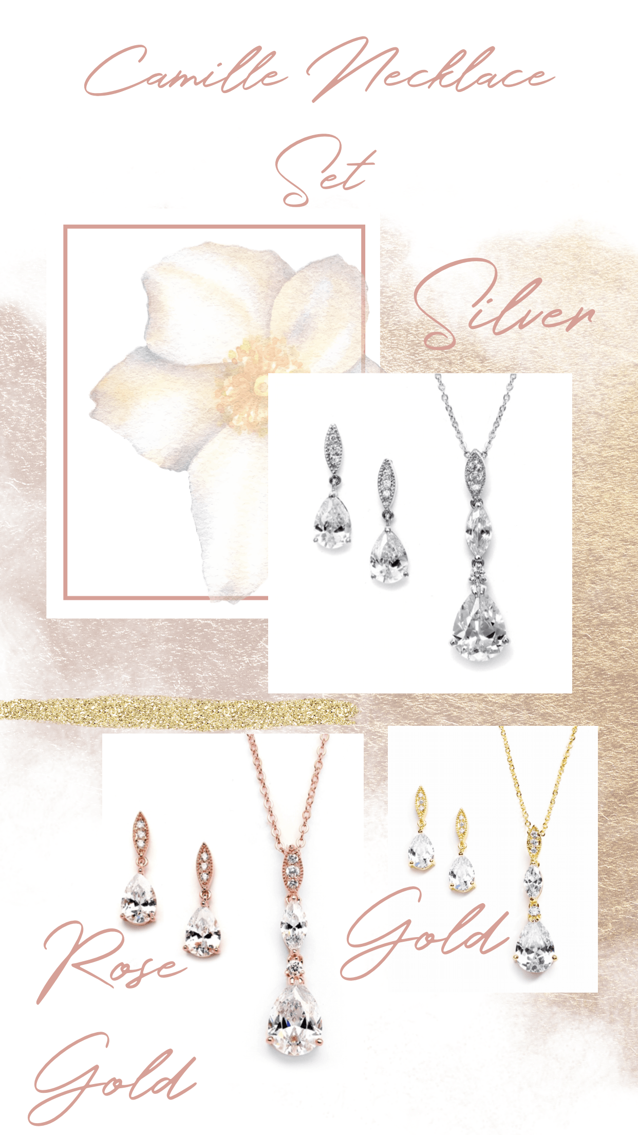CAMILLE Simulated Diamond Drop Earrings and Necklace Set - Elegant Cubic Zirconia Jewelry for Women - Perfect for Weddings, Parties & Special Occasions