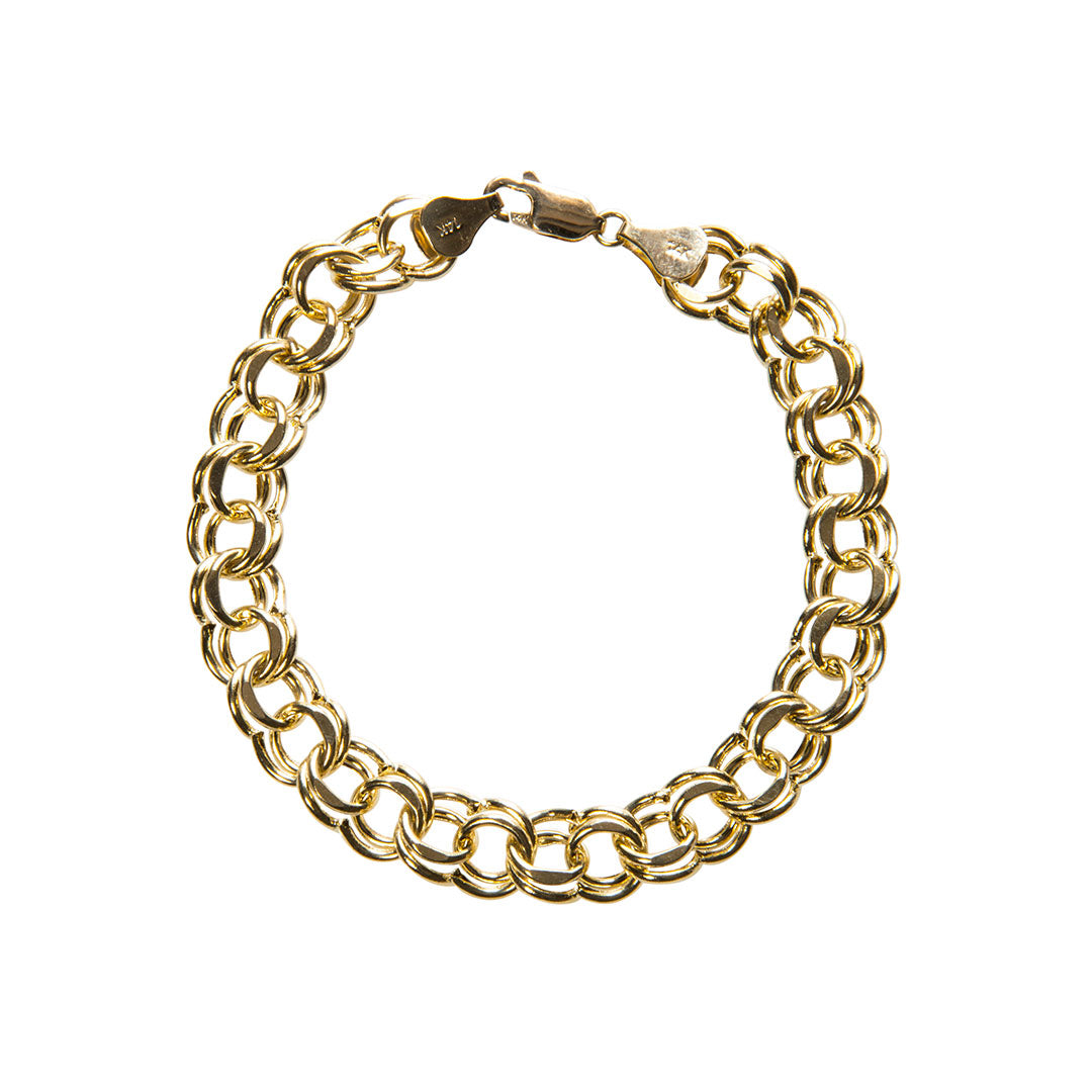 14K Yellow Gold Double Link Charm Bracelet for Women - Elegant Layered Bracelet for Everyday Wear, Gift for Her, Birthday, Anniversary, Valentine's Day
