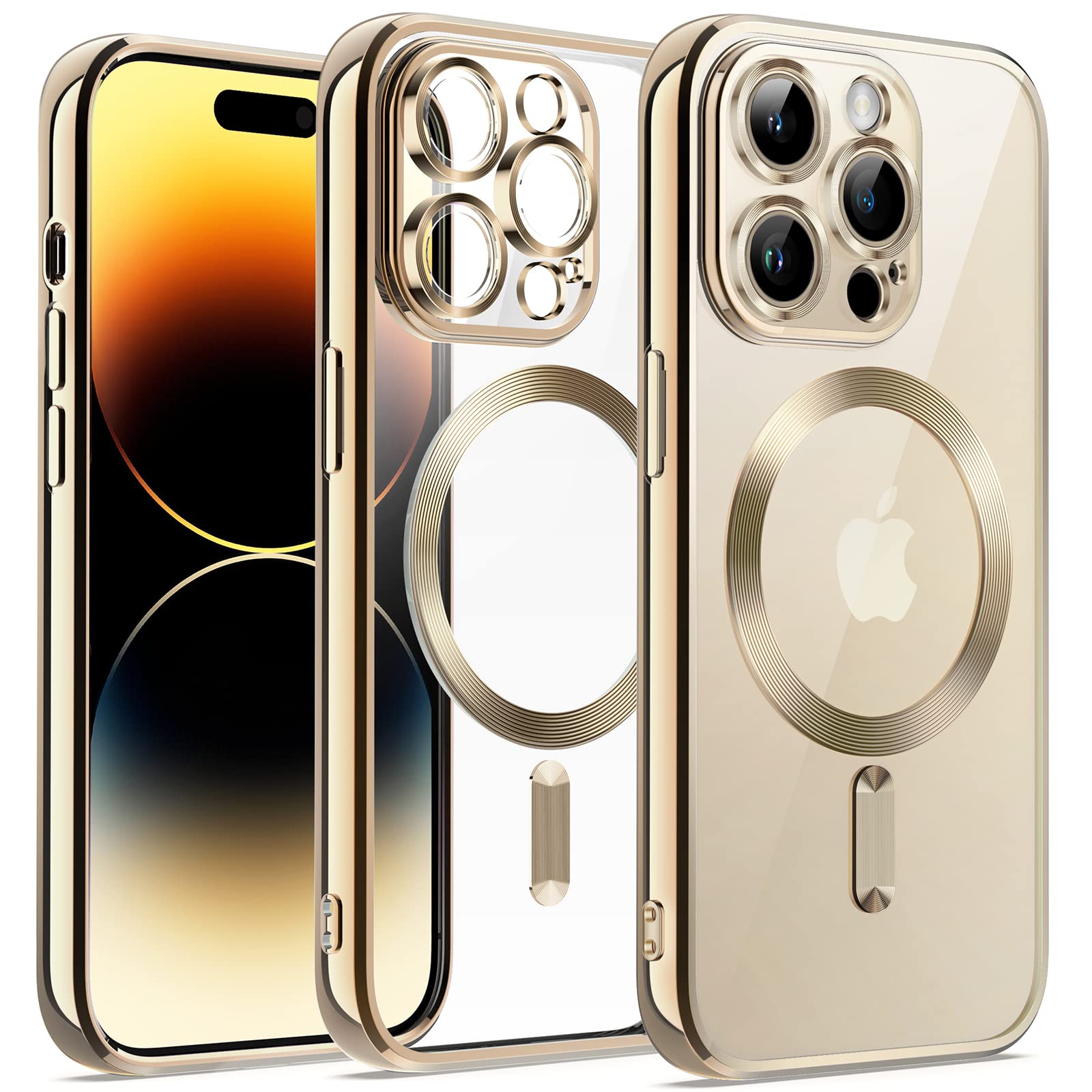 JETech iPhone 14 Pro Max Case 6.7-Inch - Soft Clear Shockproof TPU Cover with Full Camera Protection | MagSafe Compatible Wireless Charging | Electroplated Gold Design | Perfect for Everyday Use, Travel & Outdoor Activities