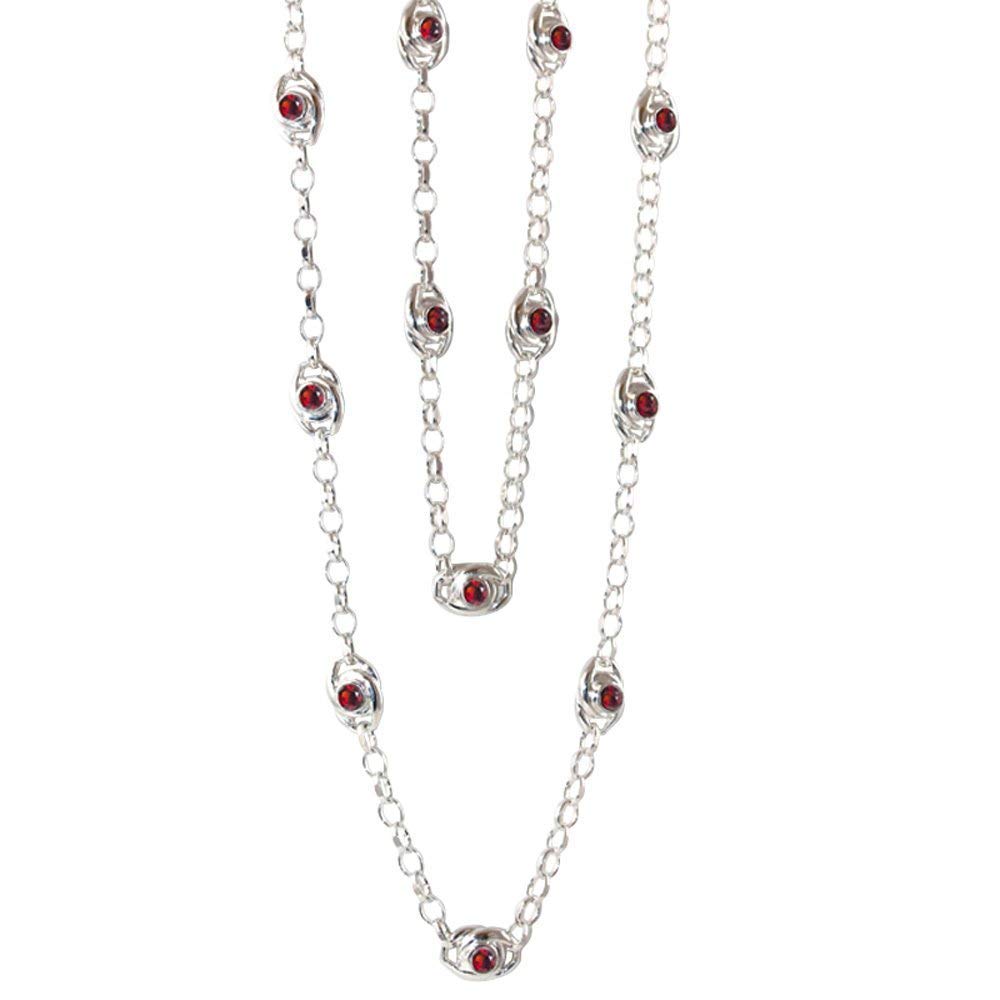 925 Sterling Silver Garnet Gemstone Long Necklace for Women - Elegant Gift for Her, Mom, Daughter, Girlfriend & Partner | Perfect for Anniversaries, Birthdays & Special Occasions
