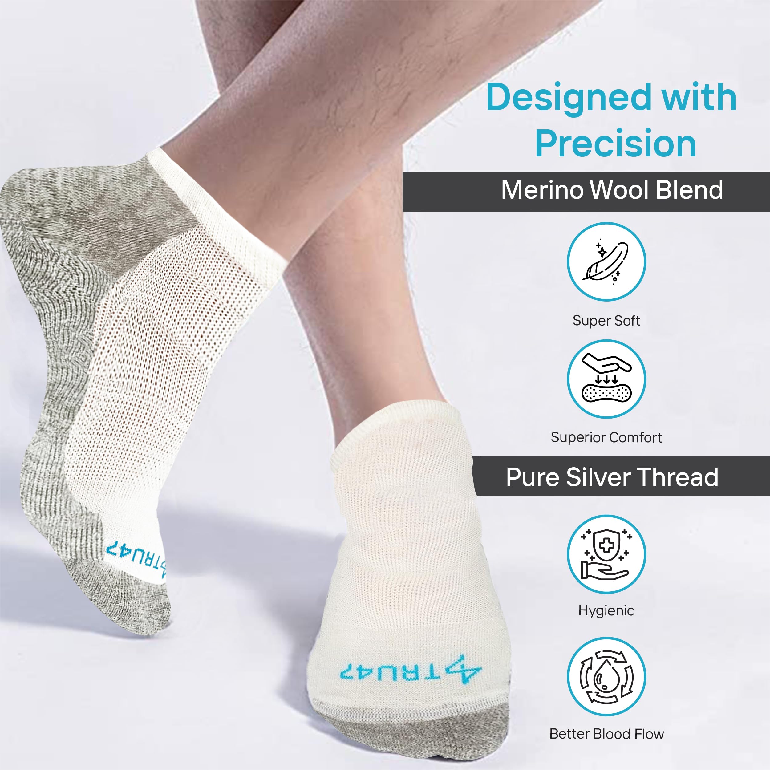 TRU47 Grounding Socks with 99.99% Pure Silver Thread - Natural Earthing & Grounding Products for Better Sleep, Pain Relief & Stress Reduction | Ideal for Yoga, Meditation & Indoor Grounding Therapy