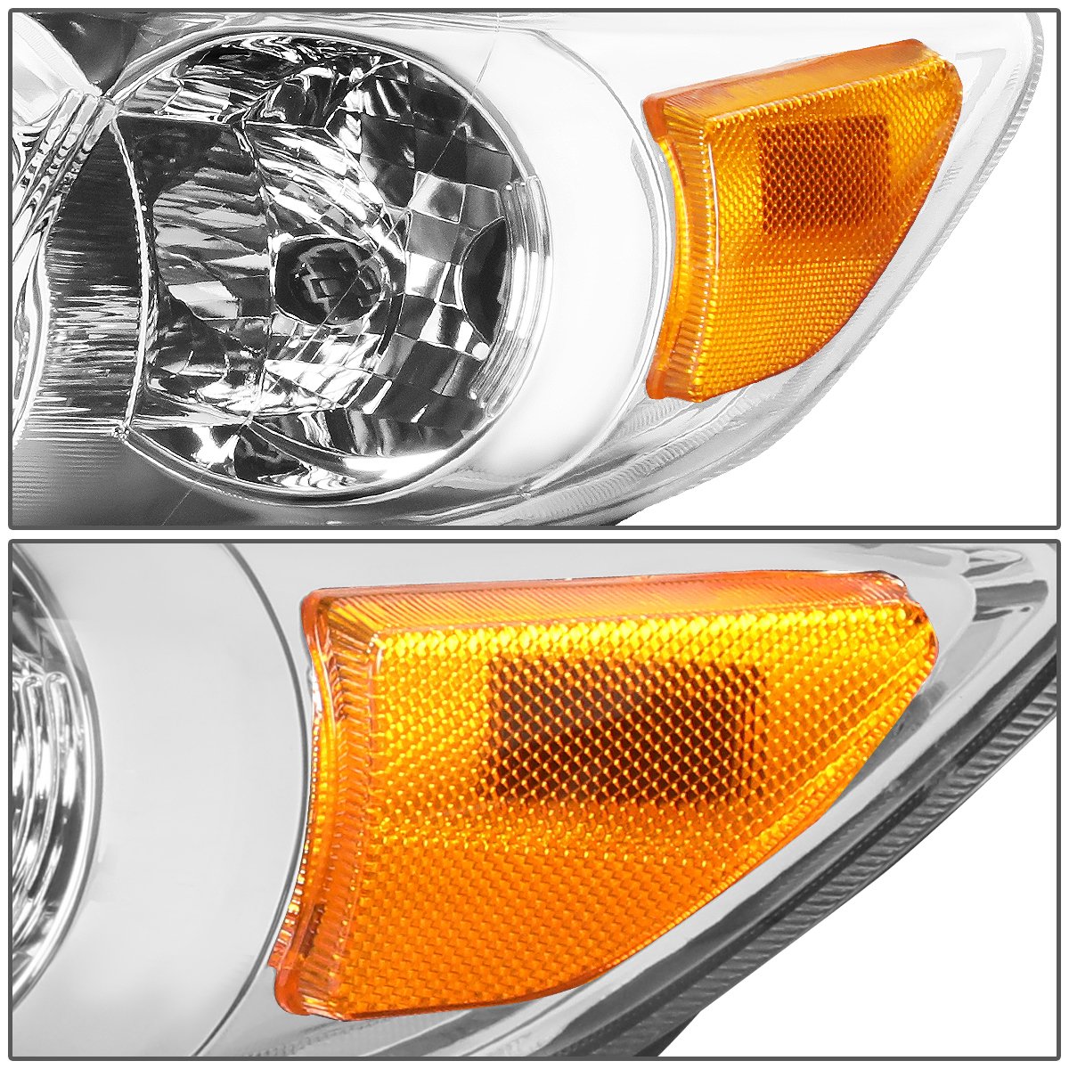 Auto Dynasty Headlight Assembly Replacement for 2011-2013 Toyota Corolla Sedan - Driver & Passenger Side Headlamps with Signal Lights & Chrome Housing Amber Corner - Perfect for Night Driving, Foggy Conditions & Vehicle Restoration