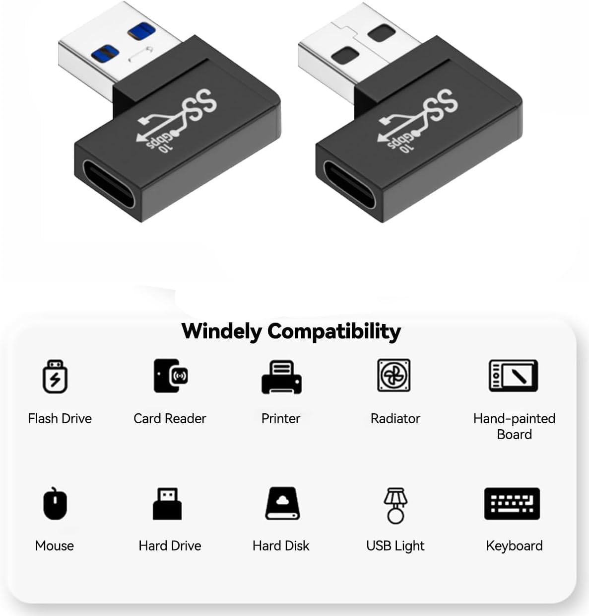 Herfair 2 Pack USB-C to USB 3.1 Adapter 10Gbps - for MacBook, Laptop, Phone Charging & Data Transfer