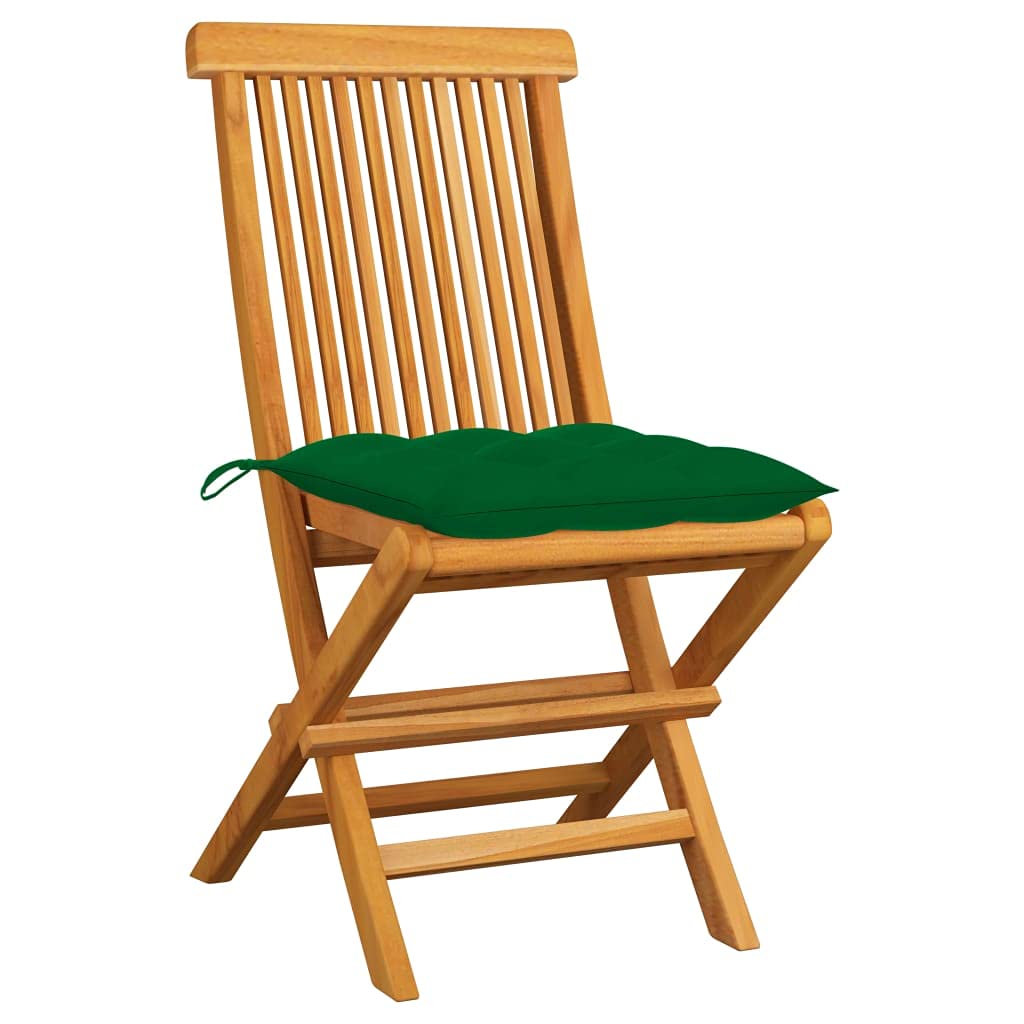 Premium Solid Teak Wood Chairs for Terrace, Patio, Garden & Balcony - 2-Piece Set with Green Cushions | Durable Outdoor Furniture for Relaxing, Entertaining & Enhancing Your Outdoor Space