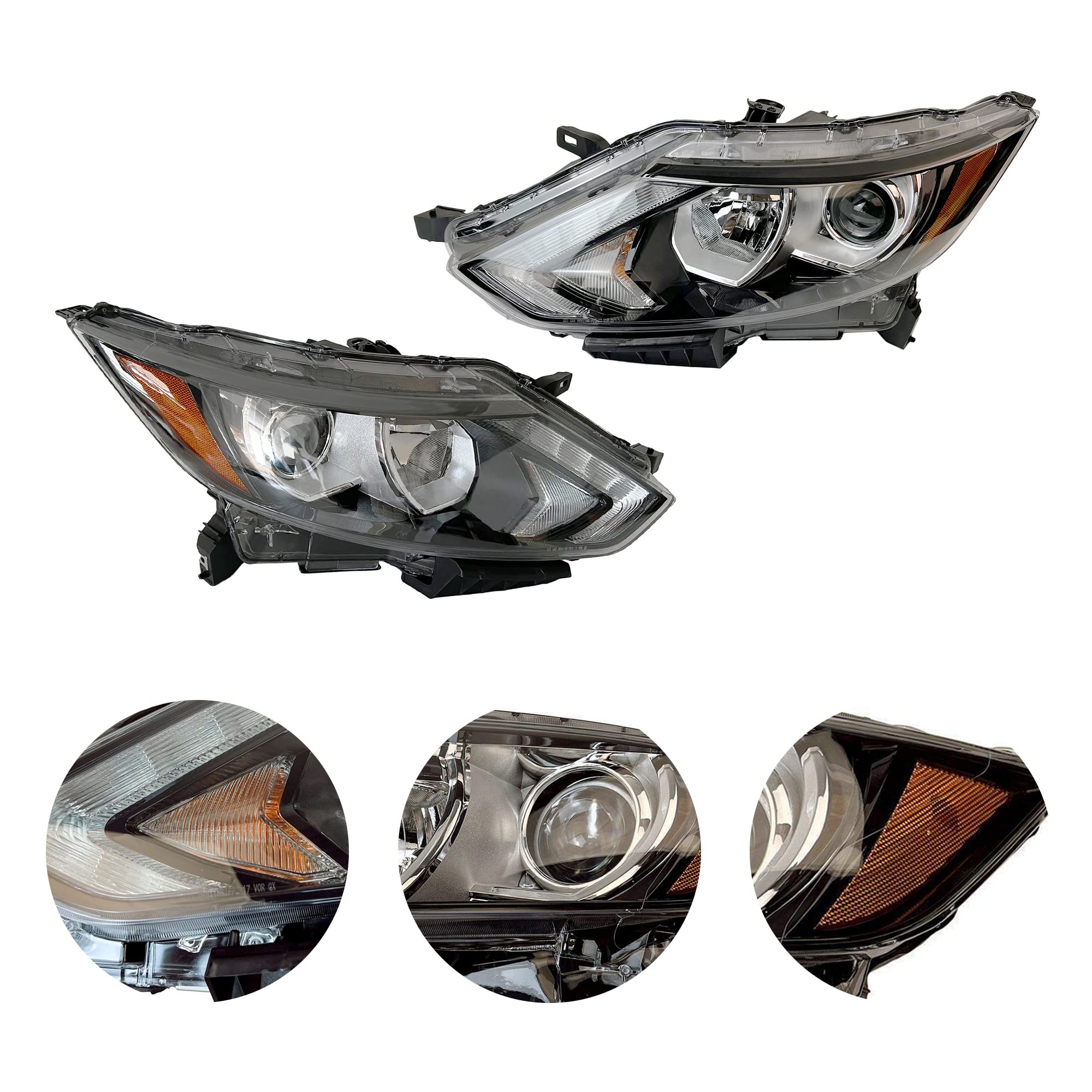2017-2019 Nissan Rogue Replacement Halogen Headlight Assembly Pair - Left & Right (Part# 260606MA0A) - Perfect for Night Driving & Foggy Conditions