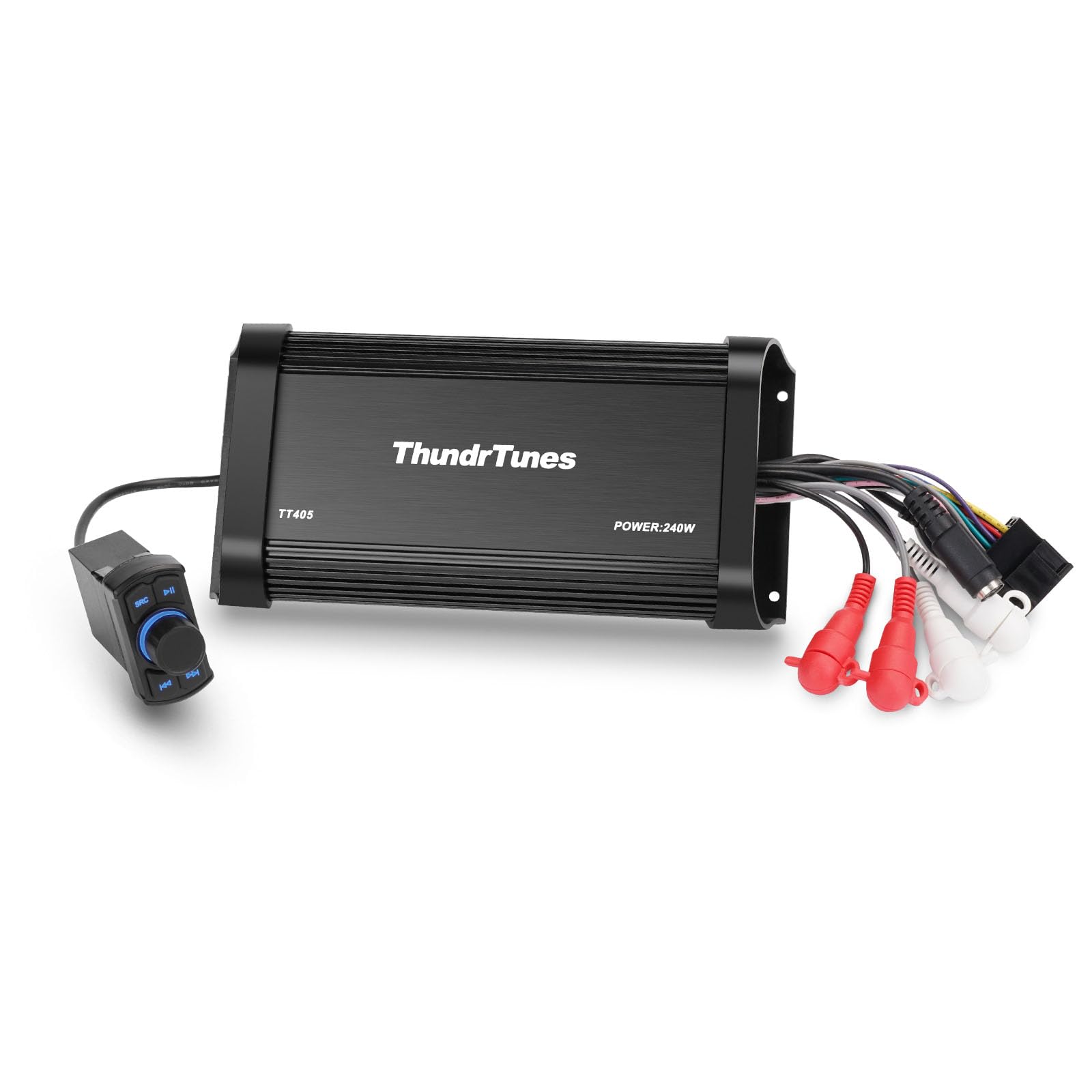 **Marine Powersport Bluetooth Amplifier Audio System - 60W x 4 CH Class D, 2 Black Speakers, Switch Mount - Perfect for Motorcycle, UTV, ATV, Boat - Enhance Your Ride with Premium Sound**