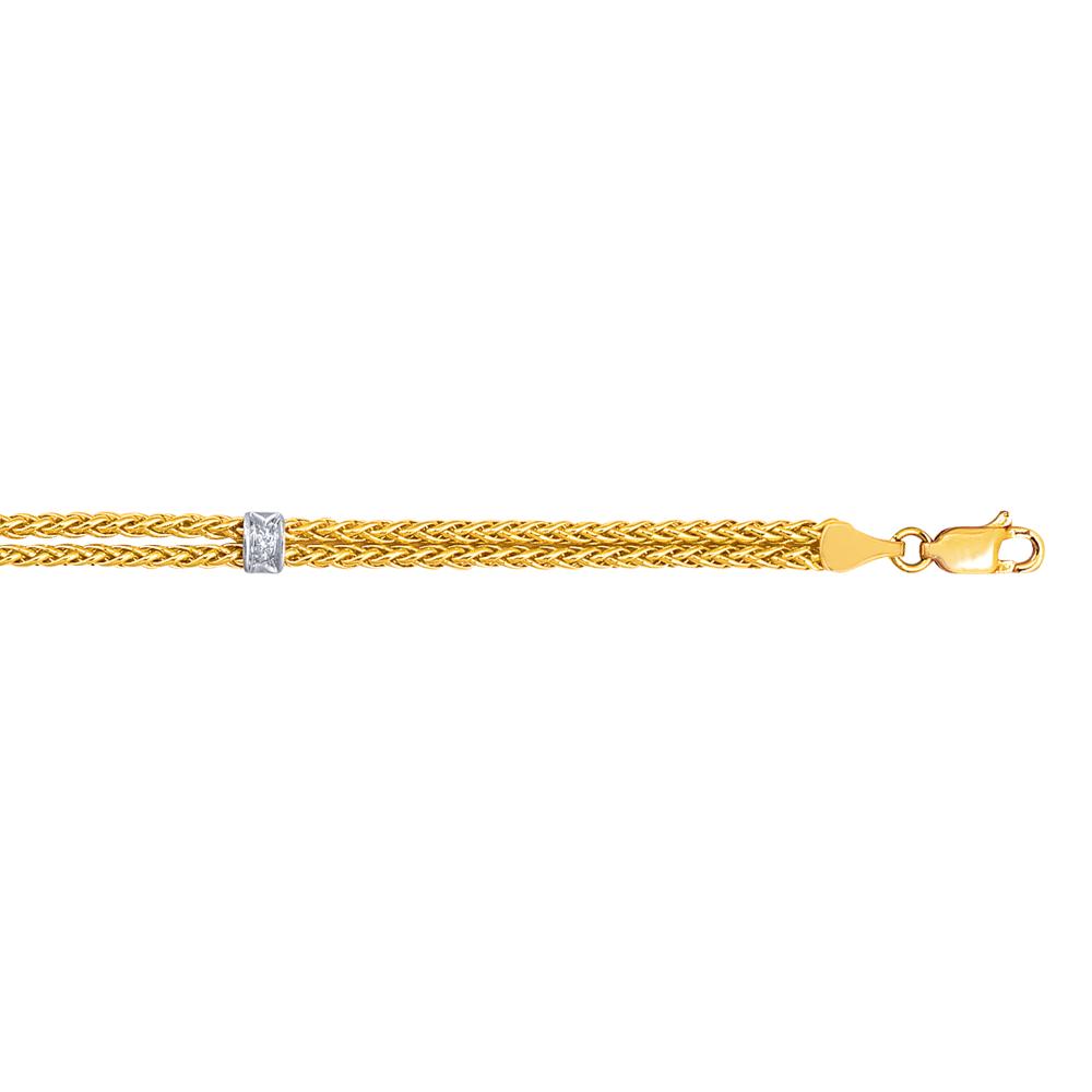 14K Gold 0.03ct Diamond Wheat Chain Bracelet for Women - Elegant Station Link Jewelry Gift for Anniversary, Birthday & Special Occasions