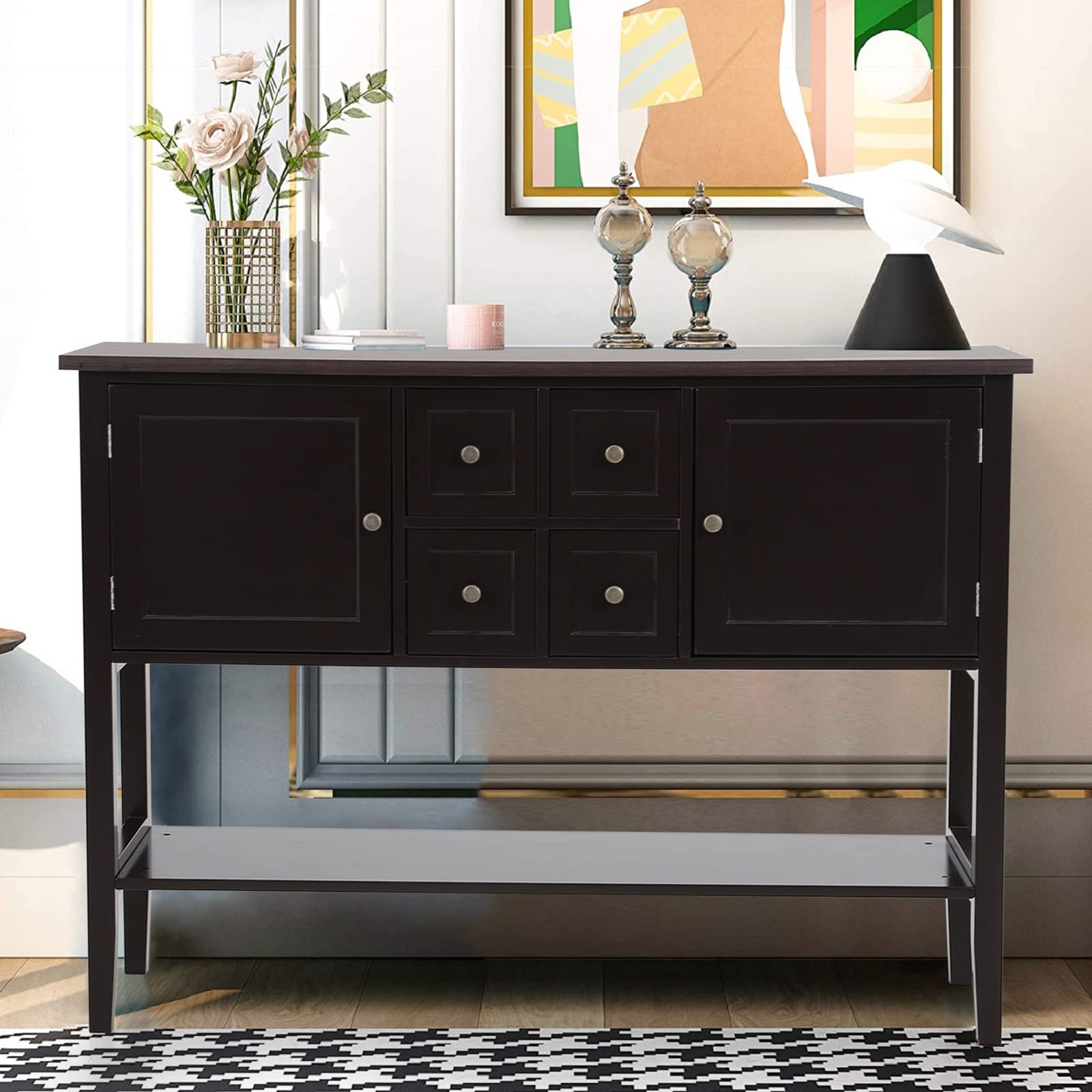 Sophia & William Sideboard Buffet Cabinet with Storage - 2 Doors, 4 Drawers & Open Shelf - Wood Accent Console Table for Entryway, Living Room, Dining Room - Perfect for Home Organization & Coffee Bar Setup
